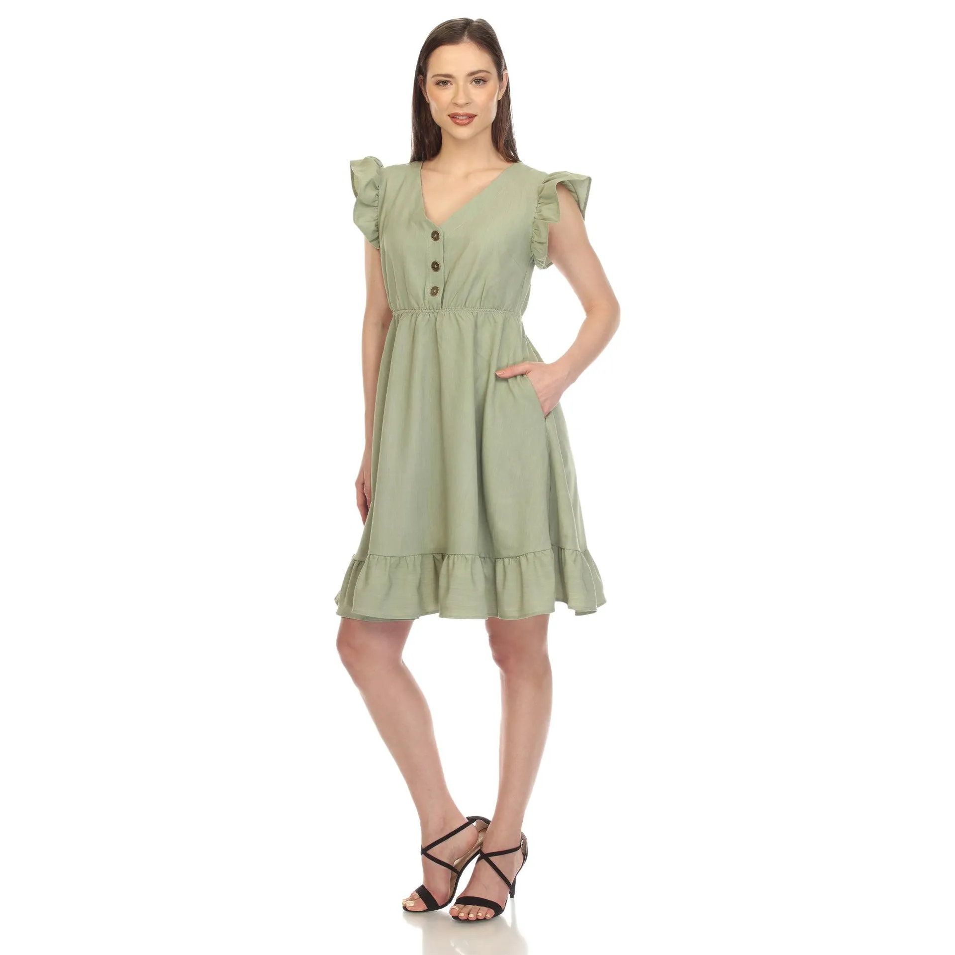 Women's Ruffle Sleeve Knee-Length Dress (2 Colors Available)