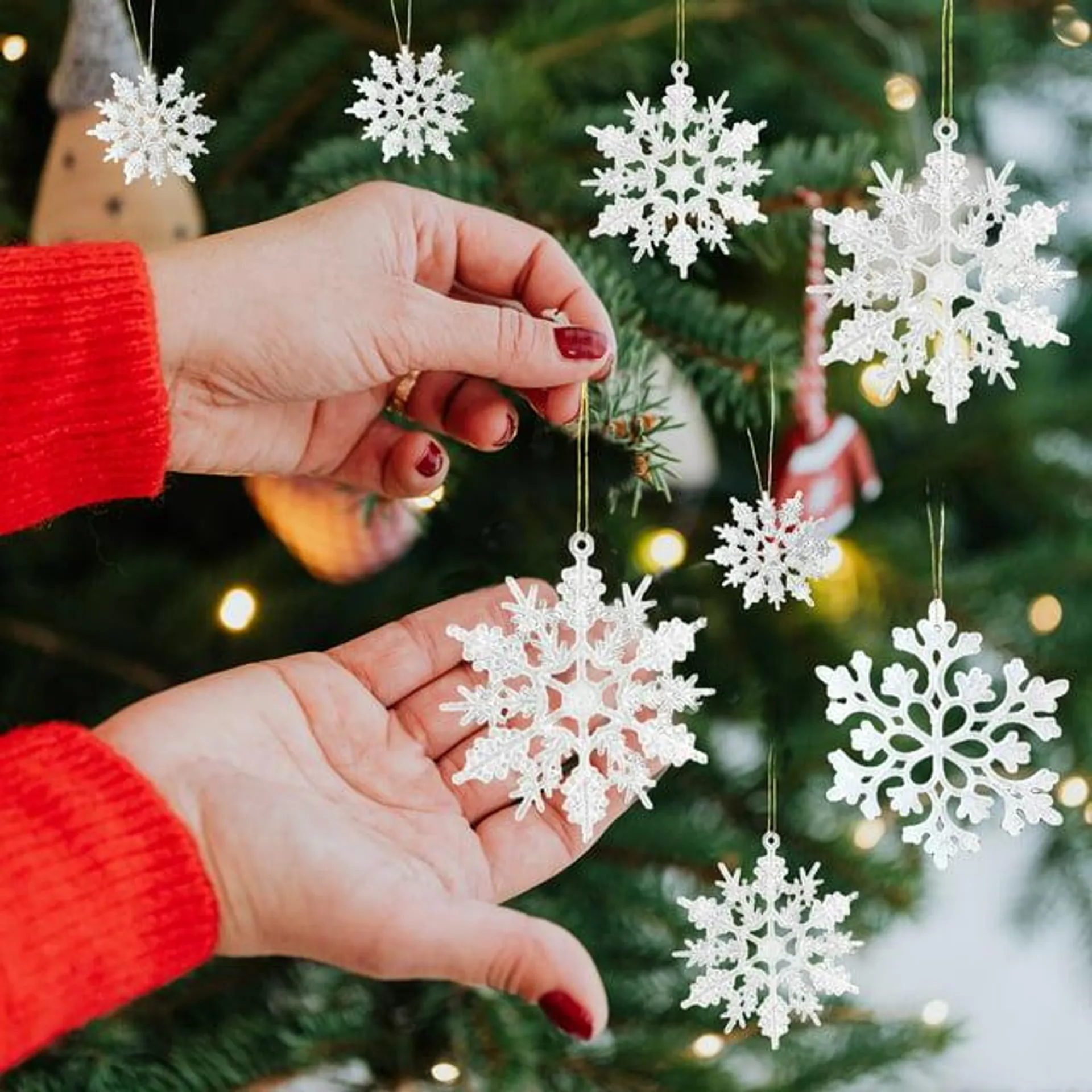 Snowflake Ornaments, 36PCS White Christmas Decorations Indoor Hanging Plastic Glitter Snow Flakes