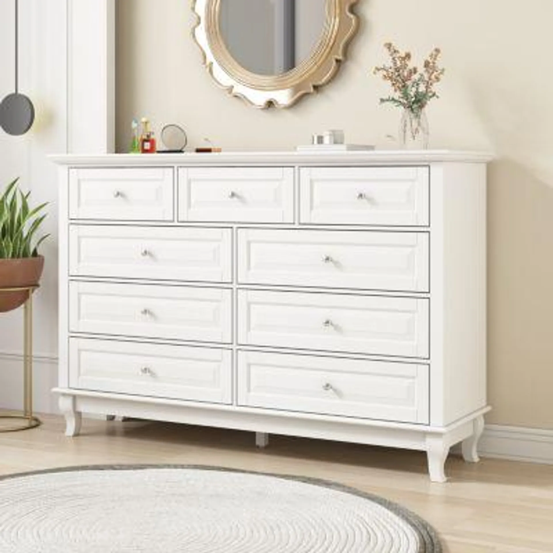 9-Drawer Gray Wood Dresser Bedroom Storage Cabinet Modern Style