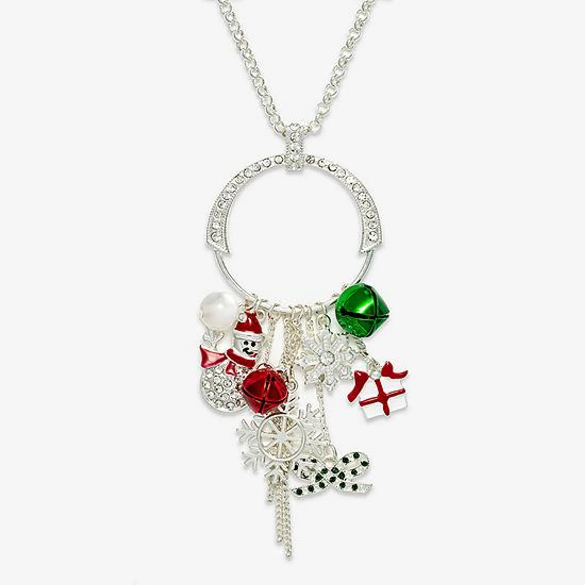 Mixit Holiday Cluster Charm Cubic Zirconia 32 Inch Rolo Bell Bow Snowflake Pendant Necklace