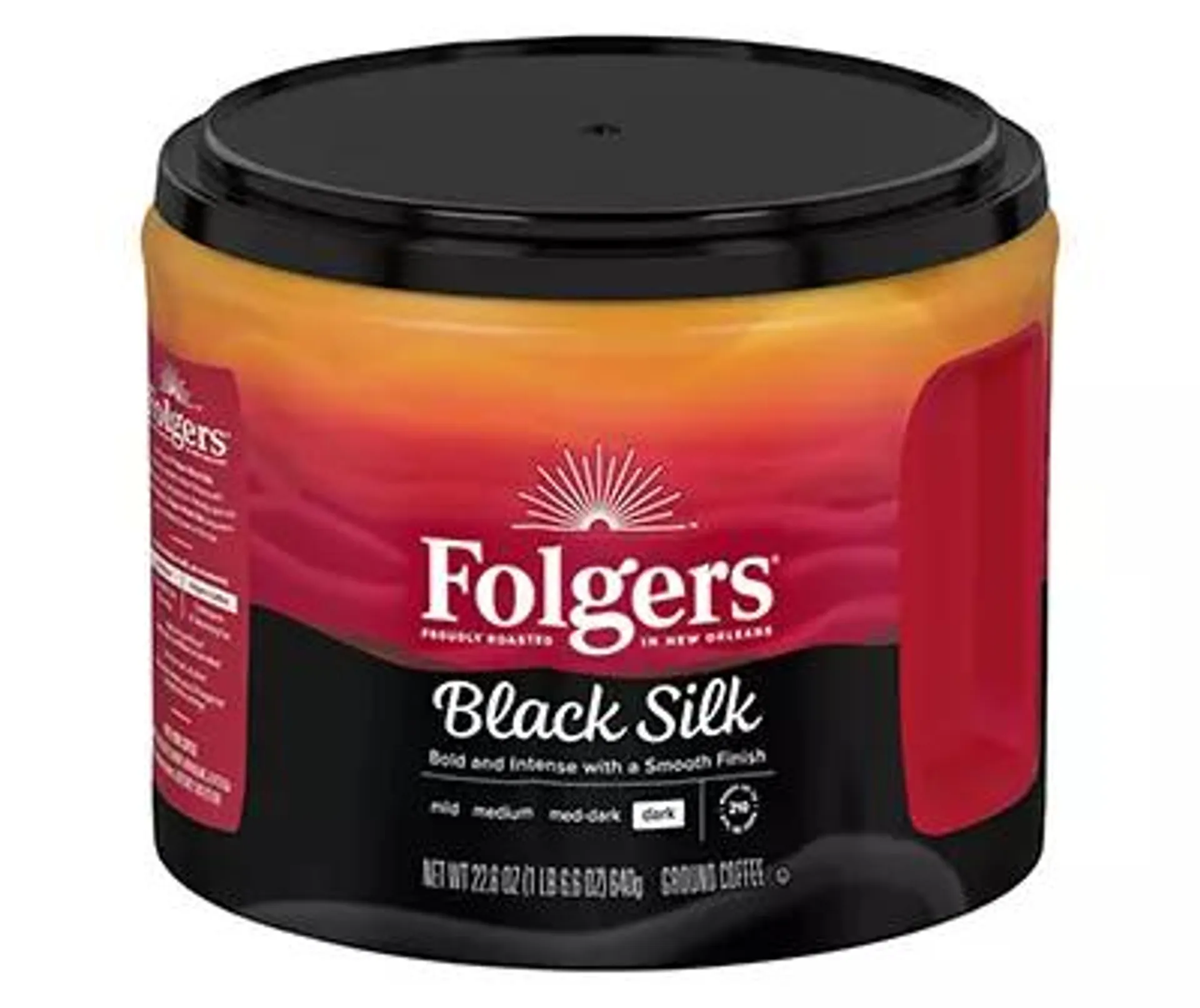 Folgers Black Silk Ground Coffee, Smooth Dark Roast Coffee, 22.6 Ounce Canister