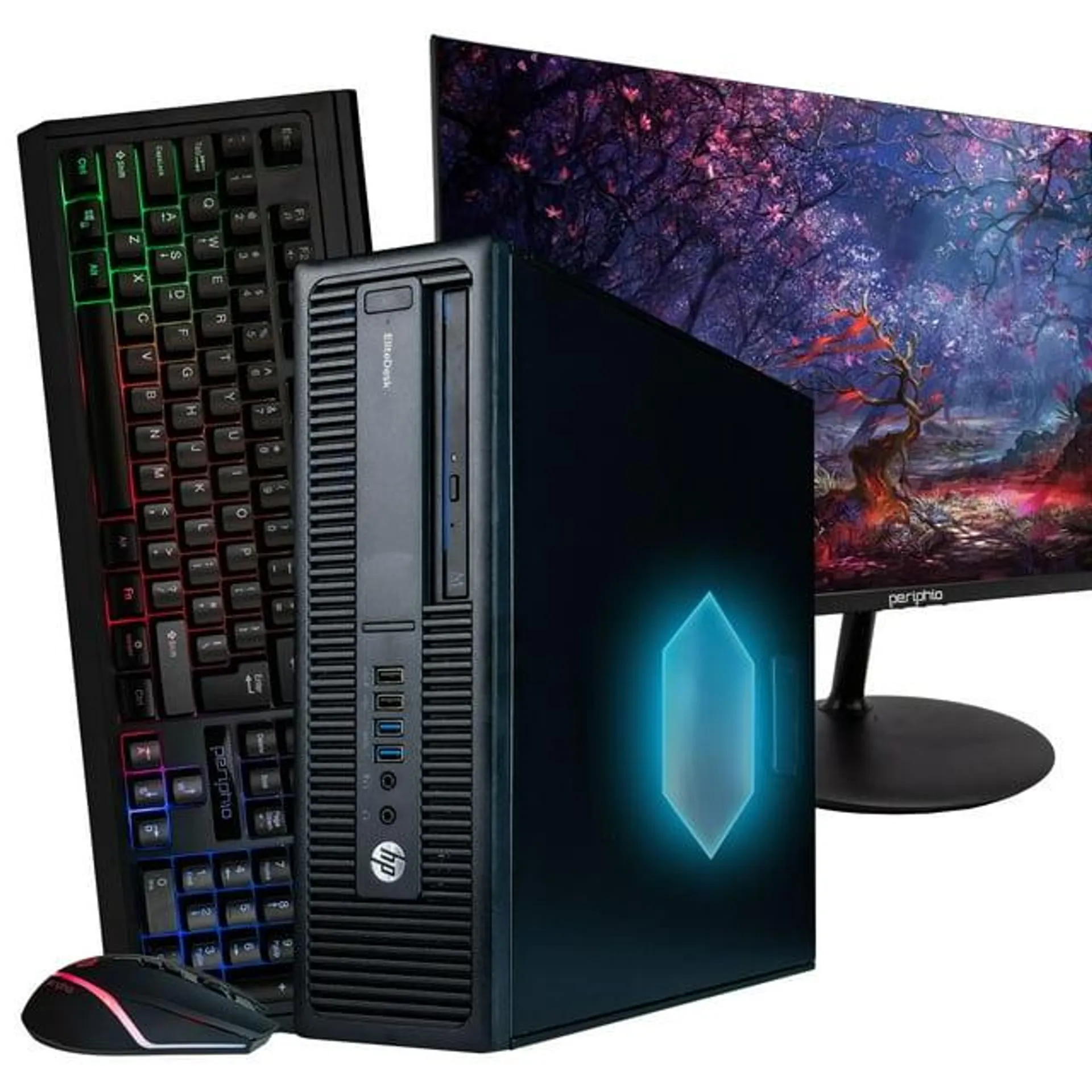Restored HP Elite 800G2 Desktop Computer PC with RGB Lighting - Intel Core i5-6500 Quad Core, 8GB DDR4 RAM, 500GB Solid State SSD, Windows 10, New 24" Monitor, RGB Mouse Keyboard Bundle
