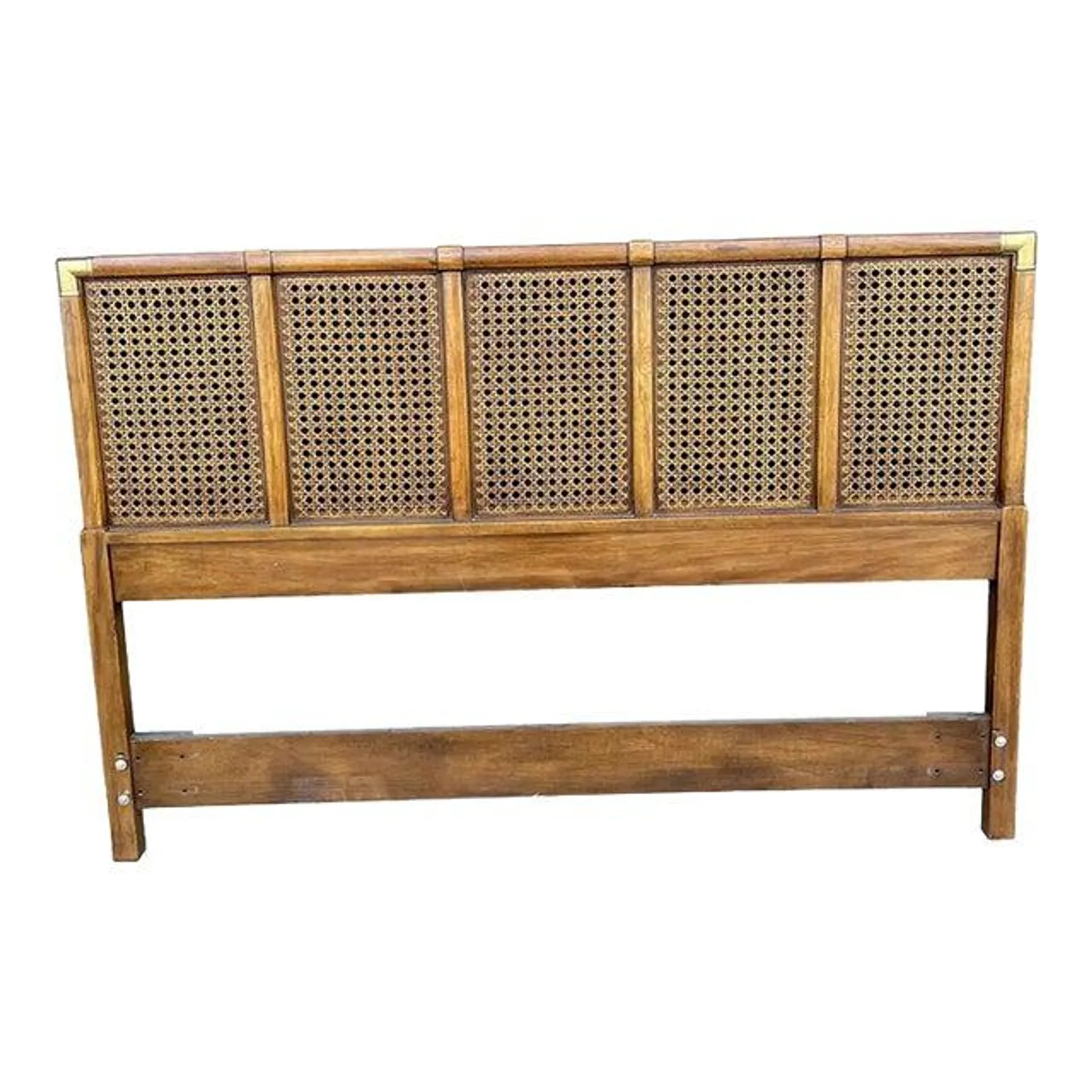 Late 20th Century Drexel Heritage Mid-Century Modern Campaign Queen Headboard