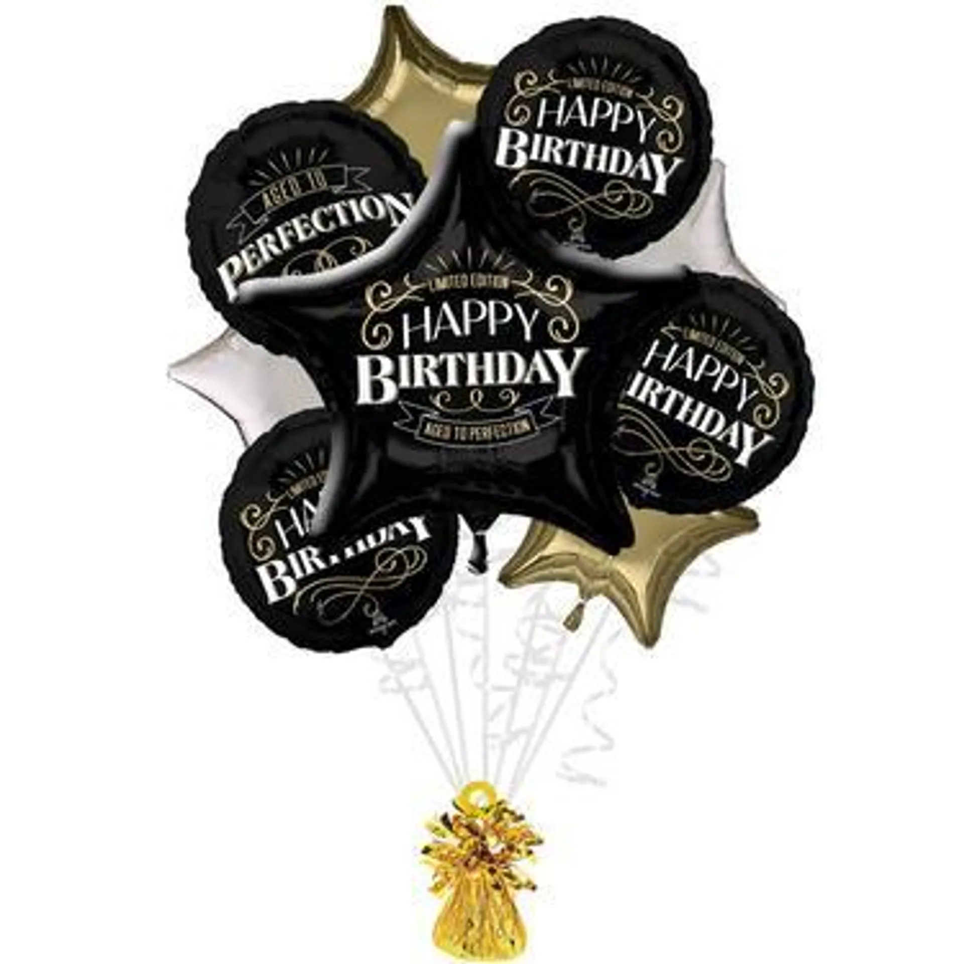 Better With Age Birthday Foil Balloon Bouquet with Balloon Weight, 10pc