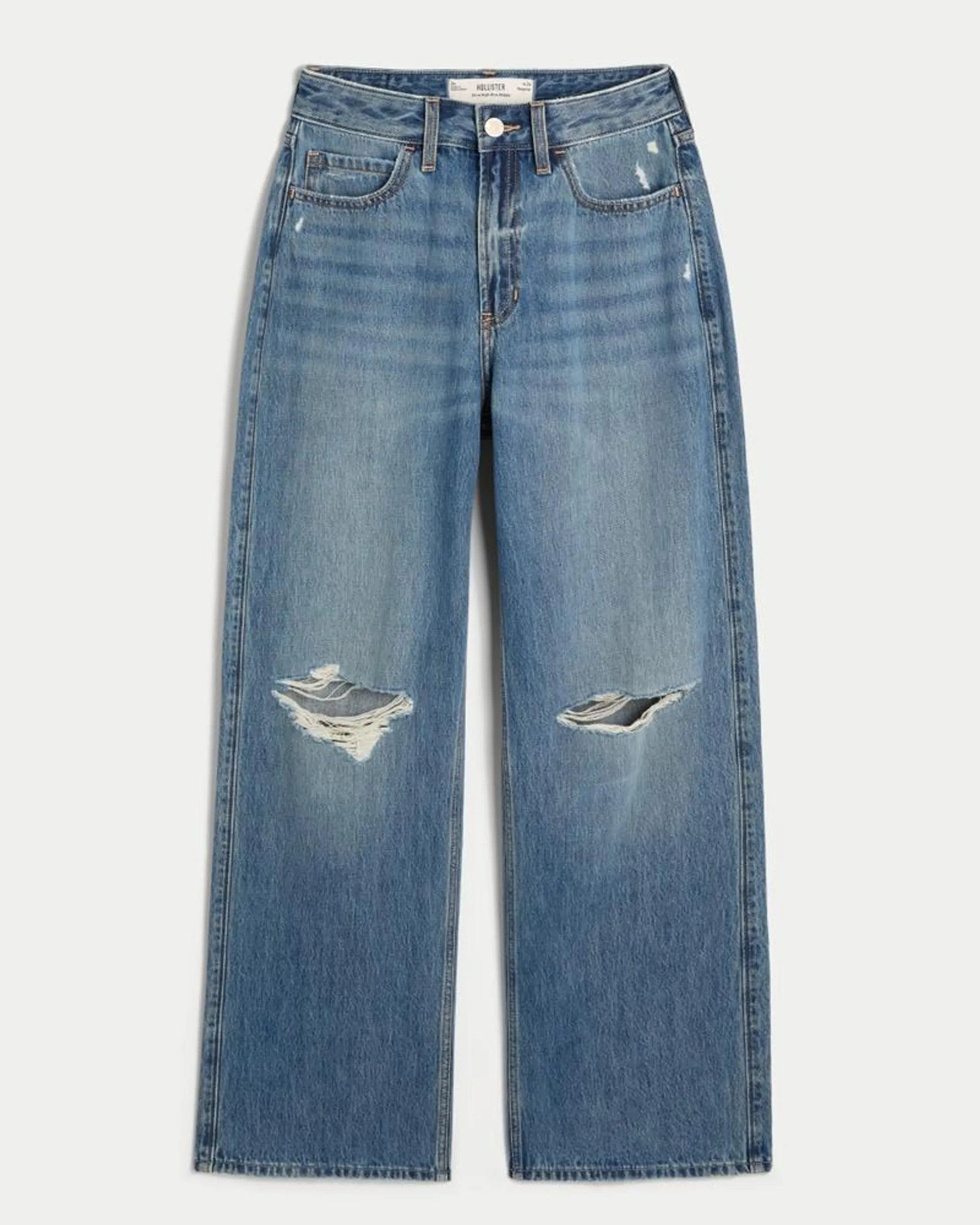 Ultra High-Rise Ripped Medium Wash Baggy Jeans