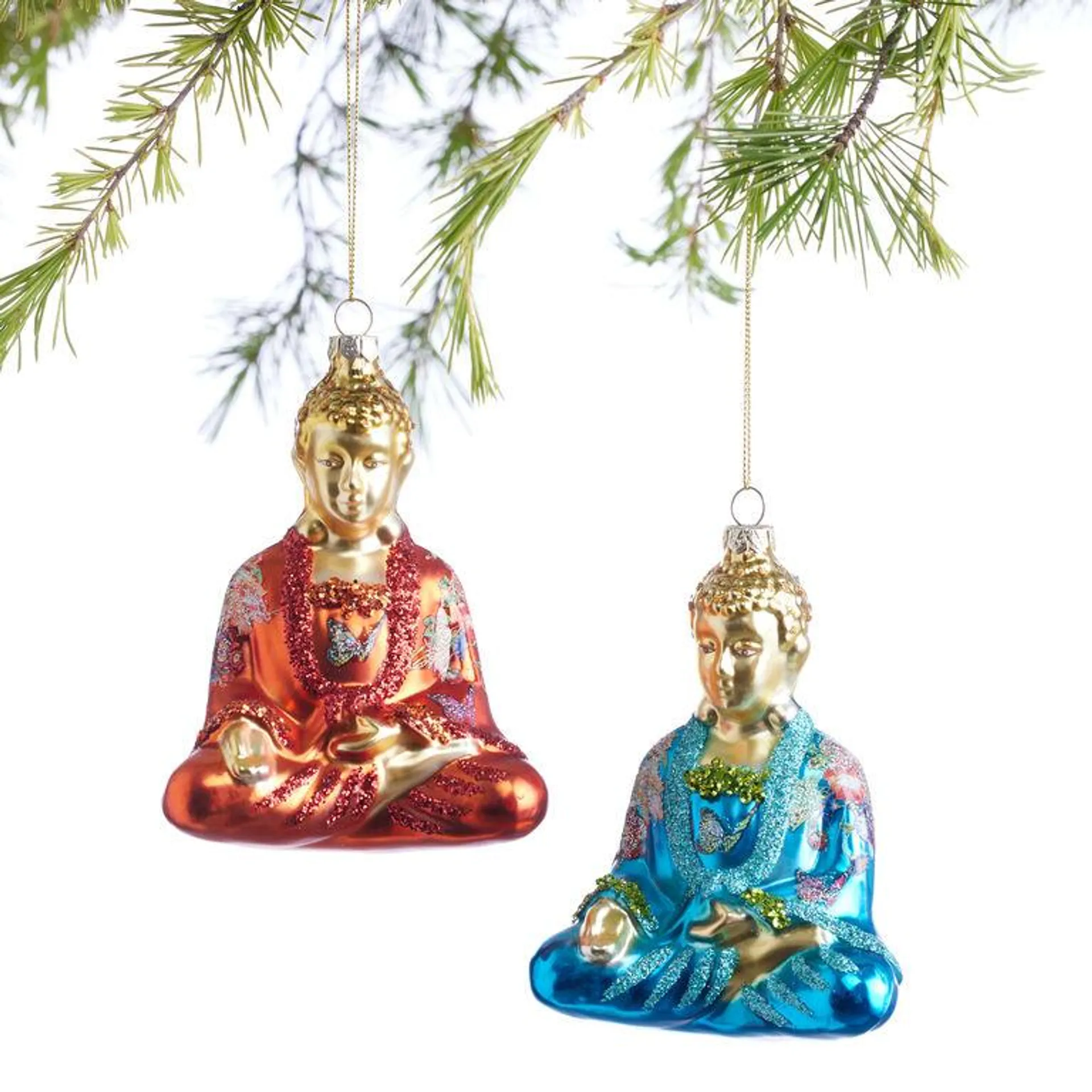 Glass Buddha Ornaments Set Of 2