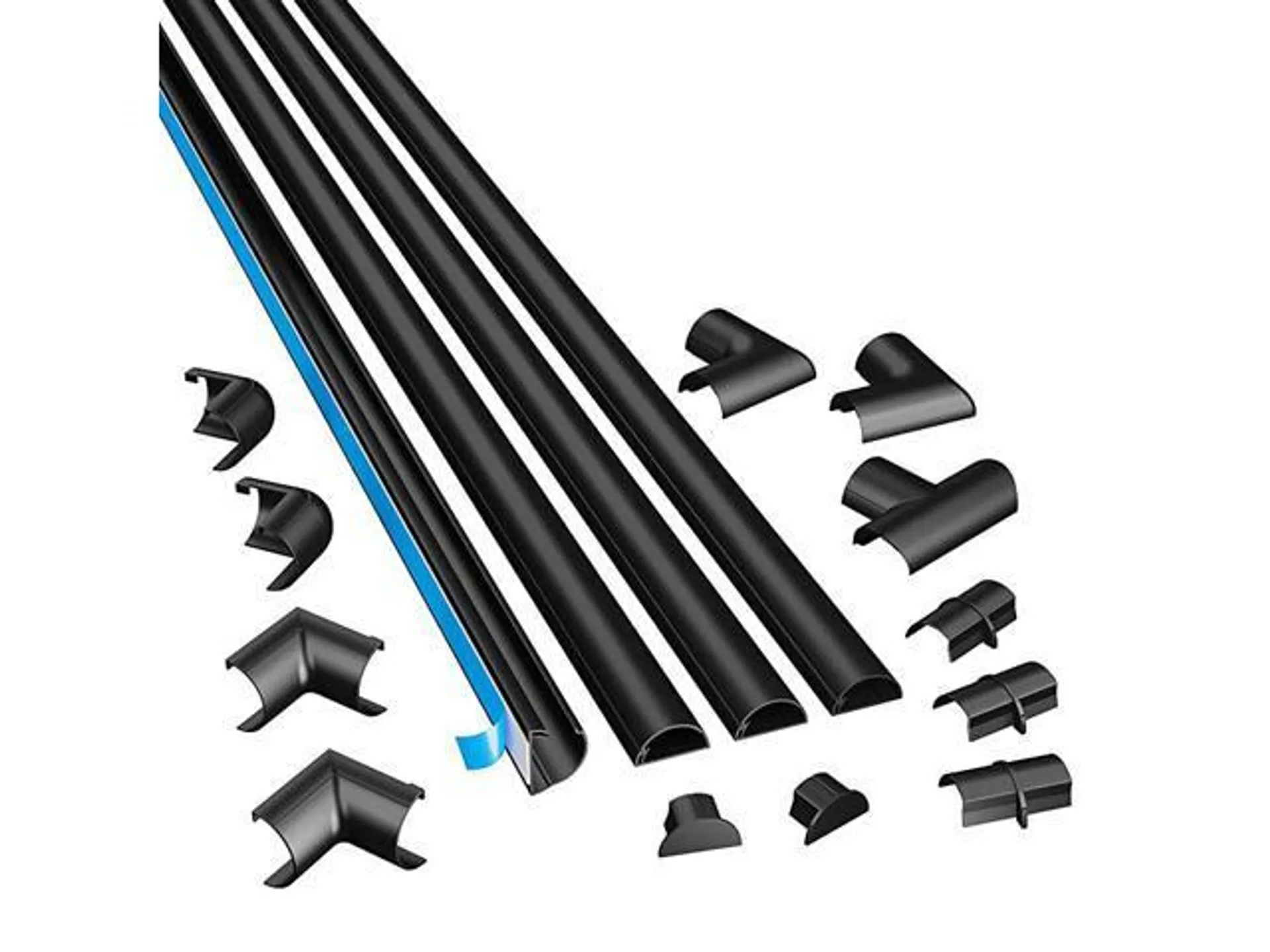 Black Medium Cord Cover Kit 13FT SelfAdhesive Wire Hider Cable Raceway to Hide Wires on Wall Cable Management 4 x 39in Lengths and Accessories