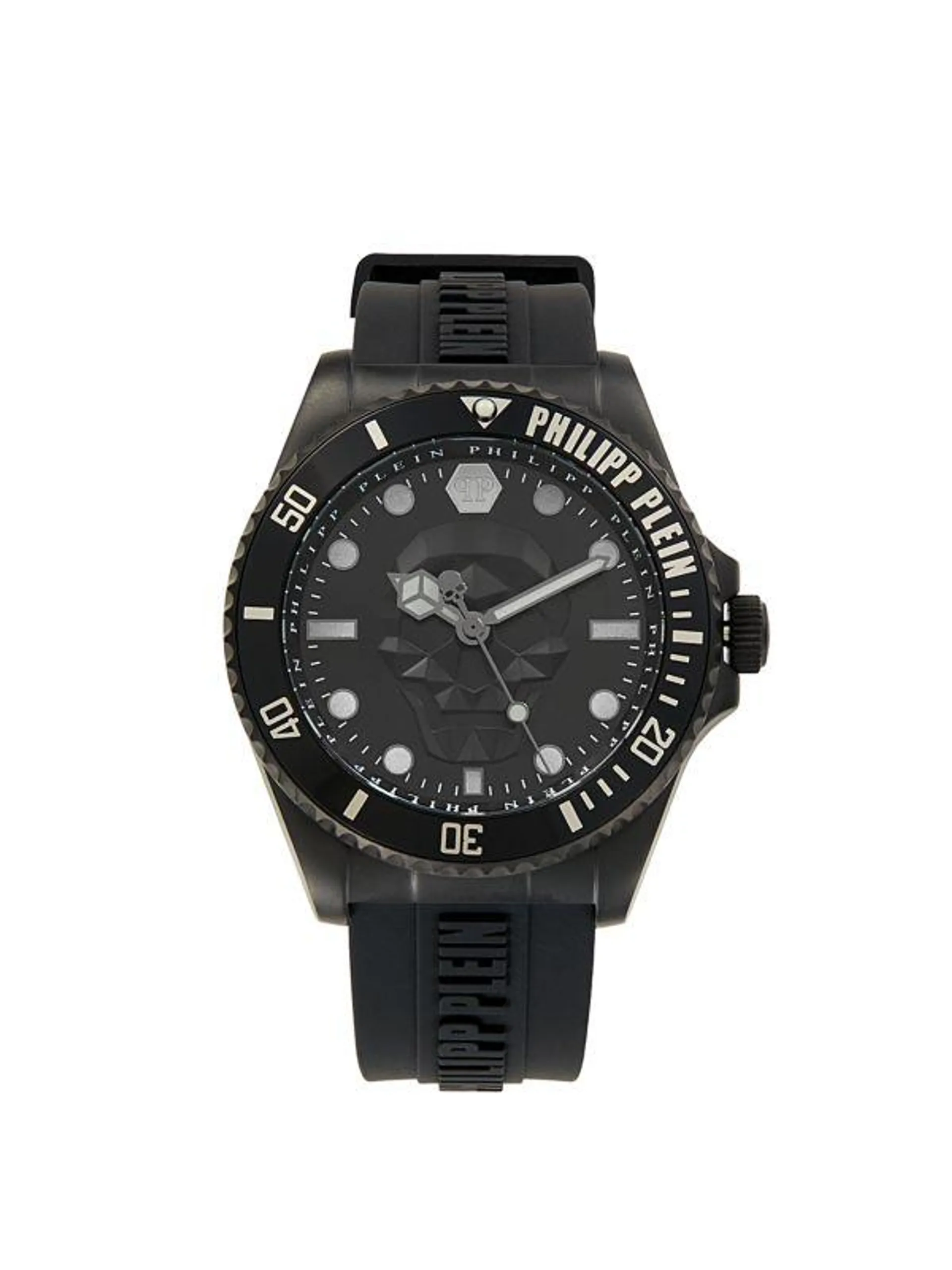 The Skull Diver 44MM IP Black Stainless Steel Case & Silicone Strap Watch