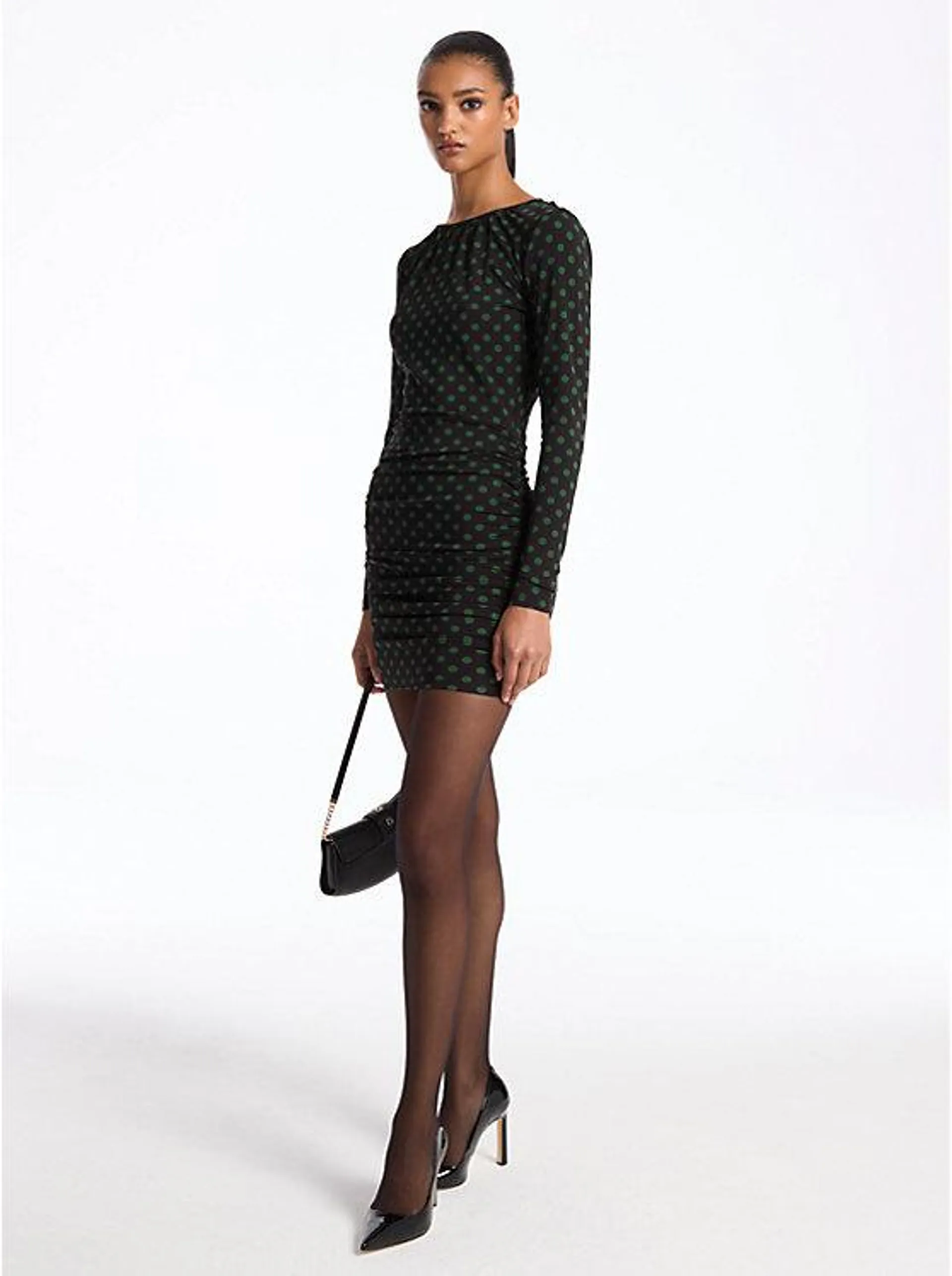 Dot Ruched Stretch Matte Jersey Dress