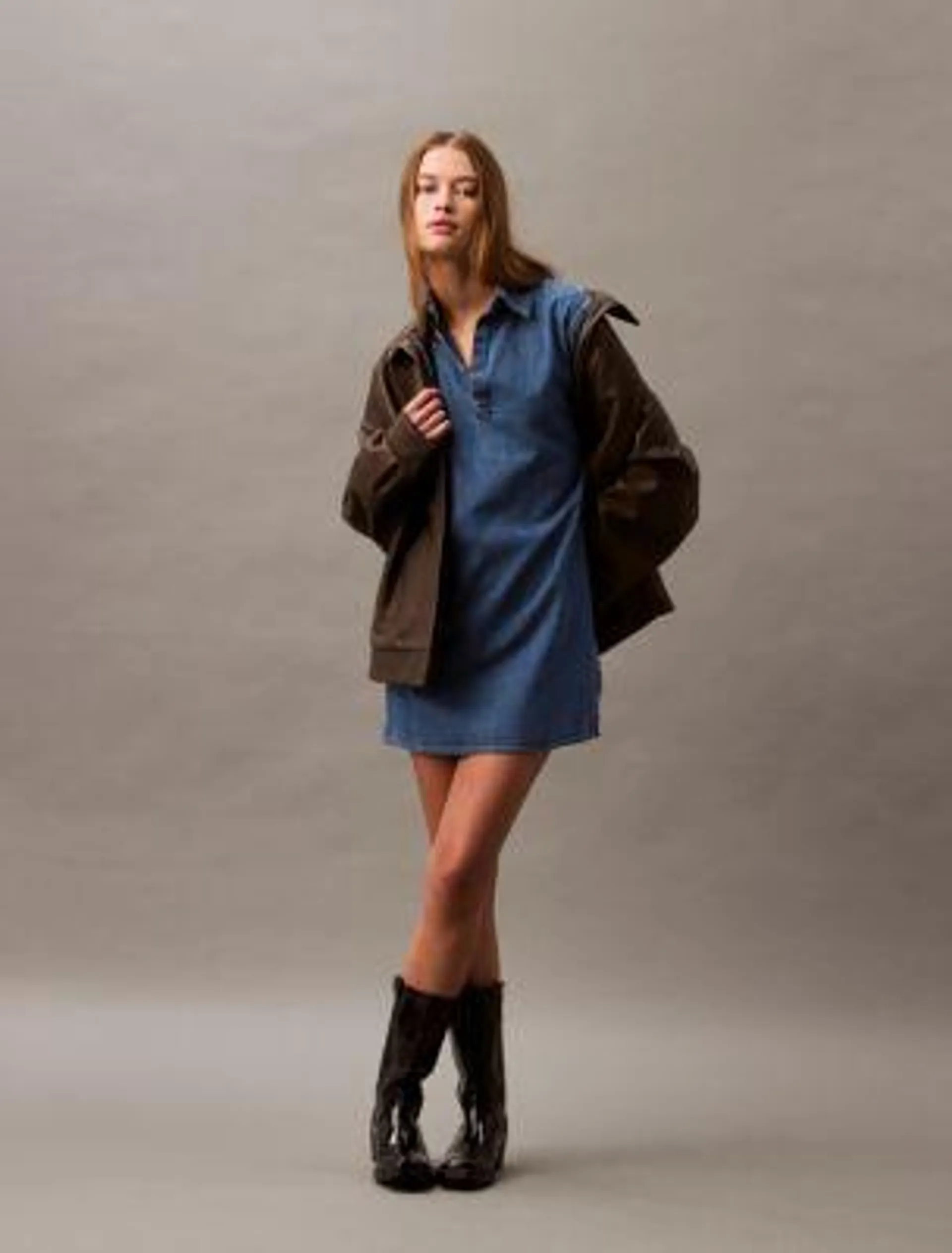 Chambray Mini Shirt Dress