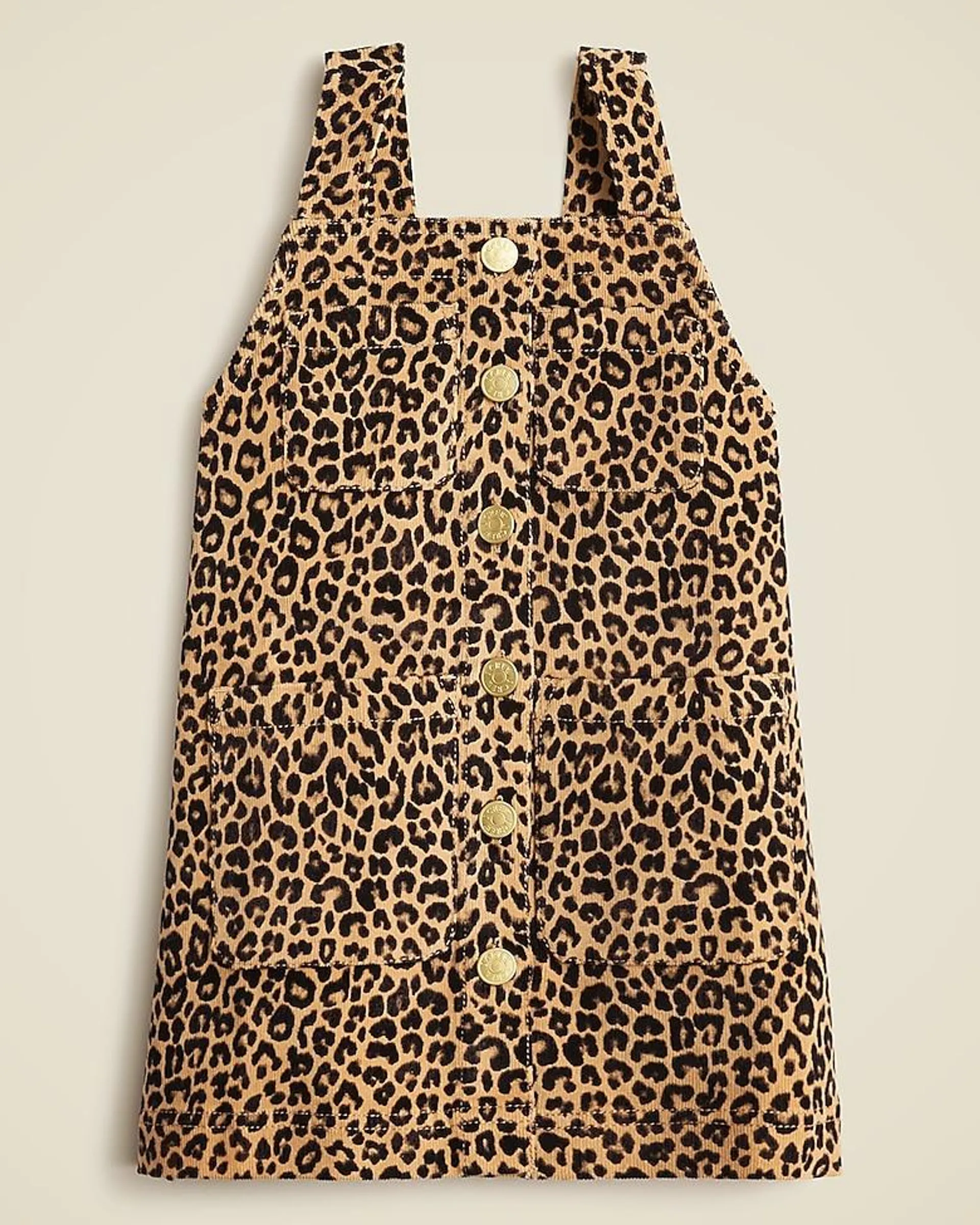 Girls' corduroy button-front dress in leopard print