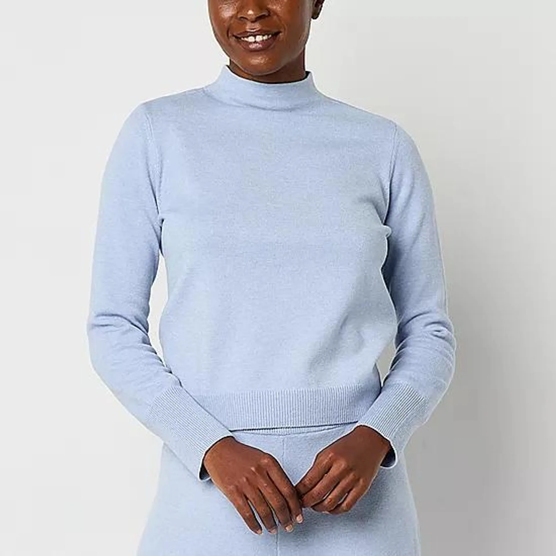 new! Worthington Womens Mock Neck Long Sleeve Sweater