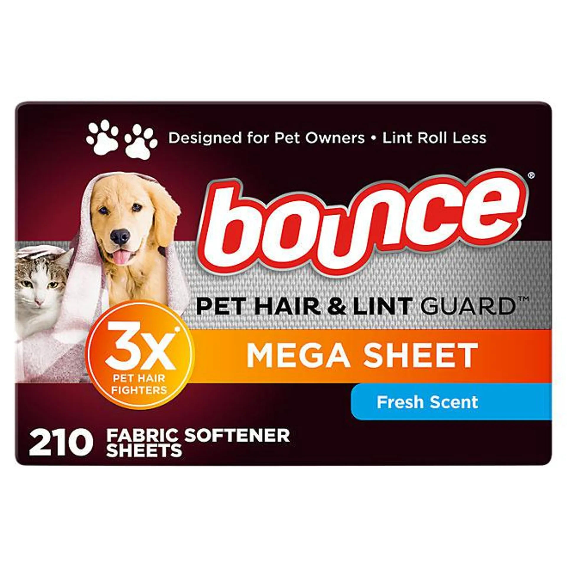 Bounce Pet Hair & Lint Guard Mega Dryer Sheets, Fresh Scent (210 ct.)