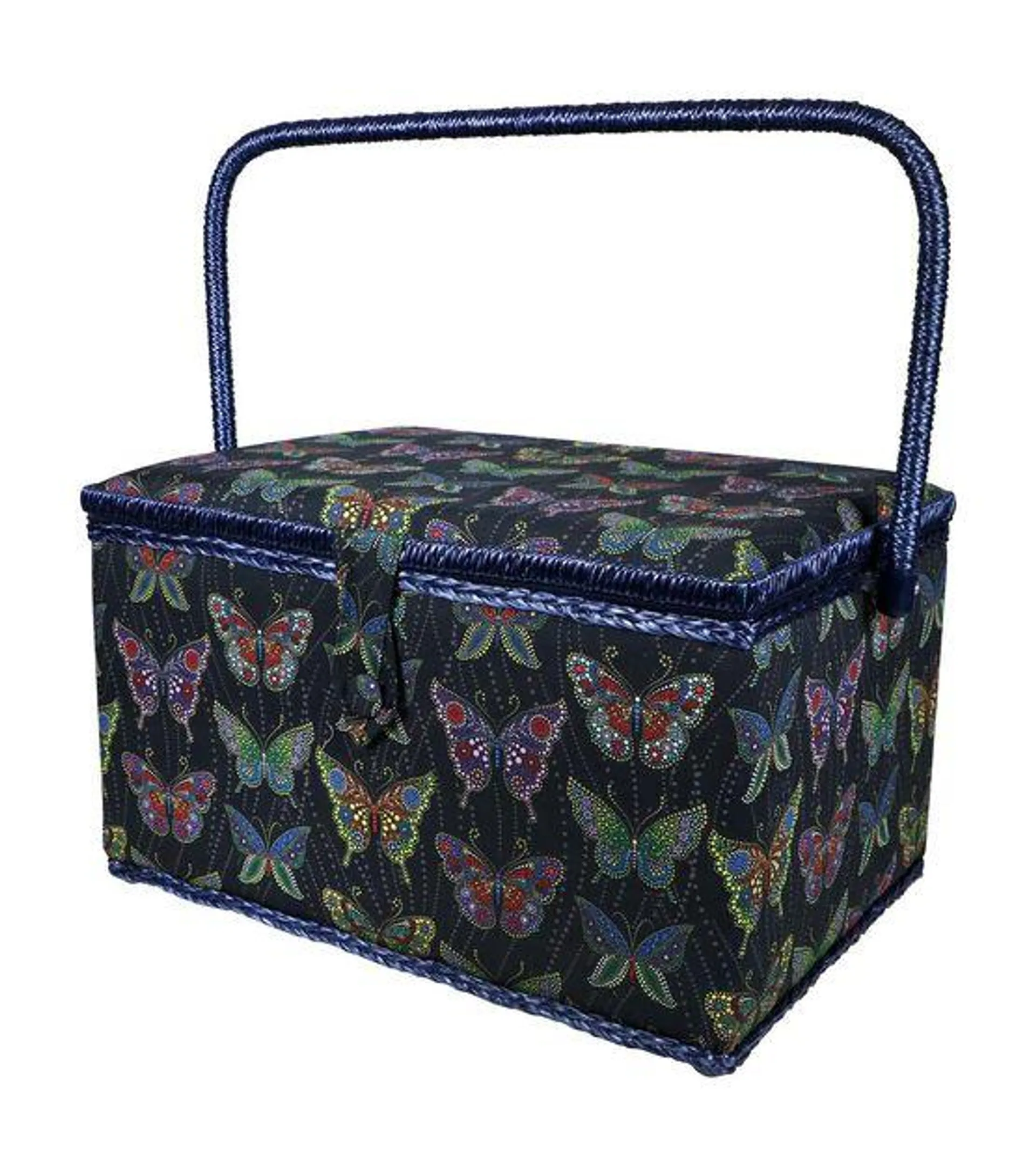 SINGER 14" x 10" Mosaic Butterflies on Black Sewing Basket