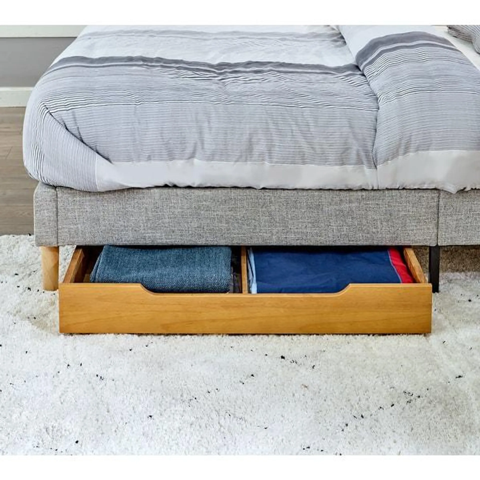 MUSEHOMEINC Solid Wood Under Bed Storage Drawer with 4-Wheels,,Suggested for Queen & King Platform Bed