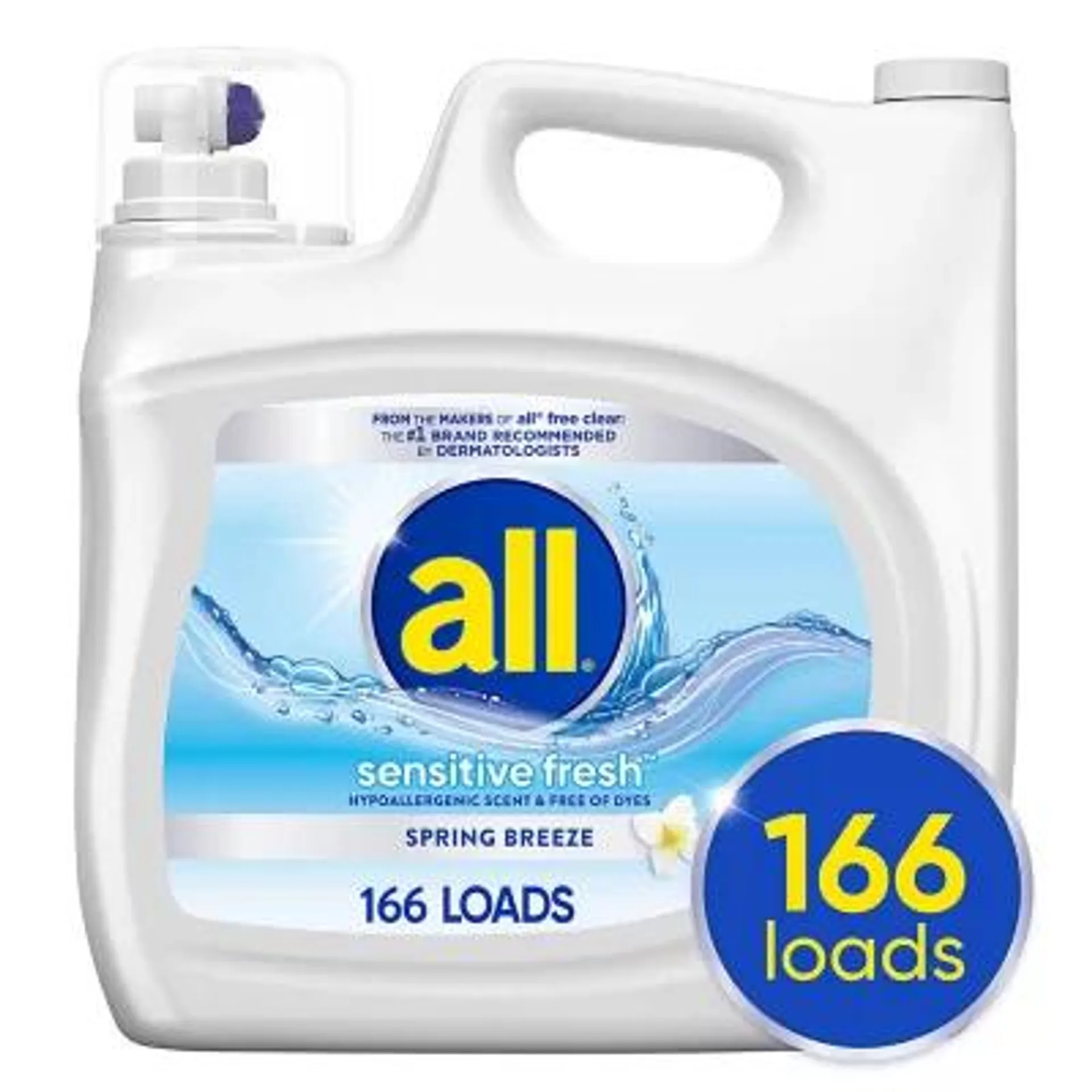 all Sensitive Fresh Liquid Laundry Detergent, Spring Breeze, 166 loads, 250 oz.