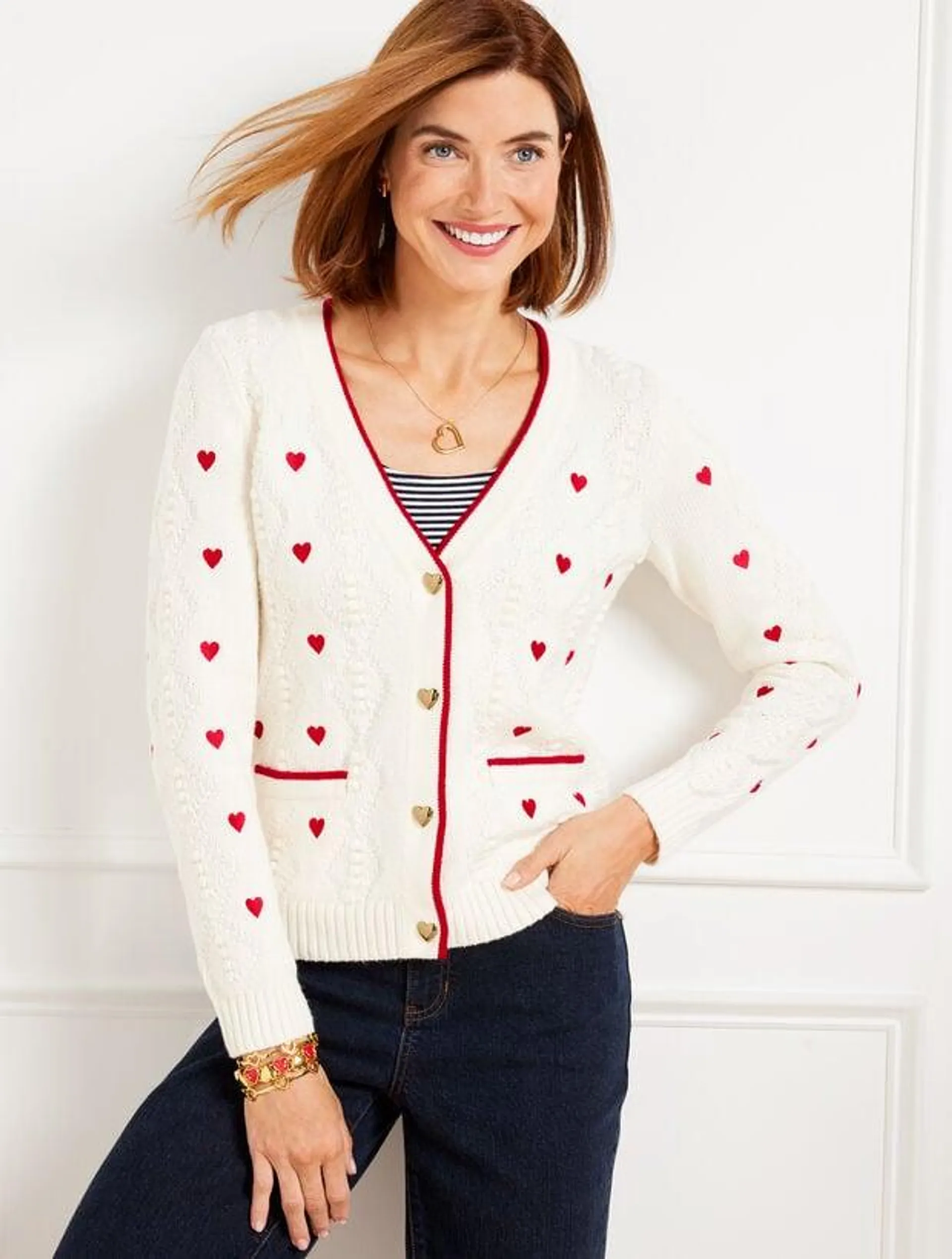 Argyle Stitch Cardigan - Embroidered Heart