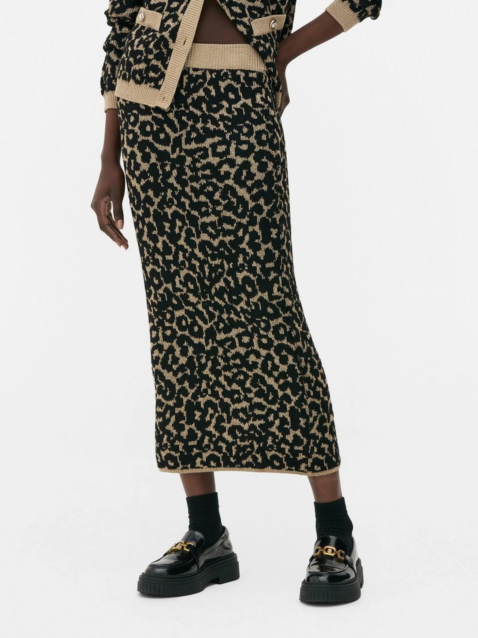 Sparkly Leopard Midi Skirt