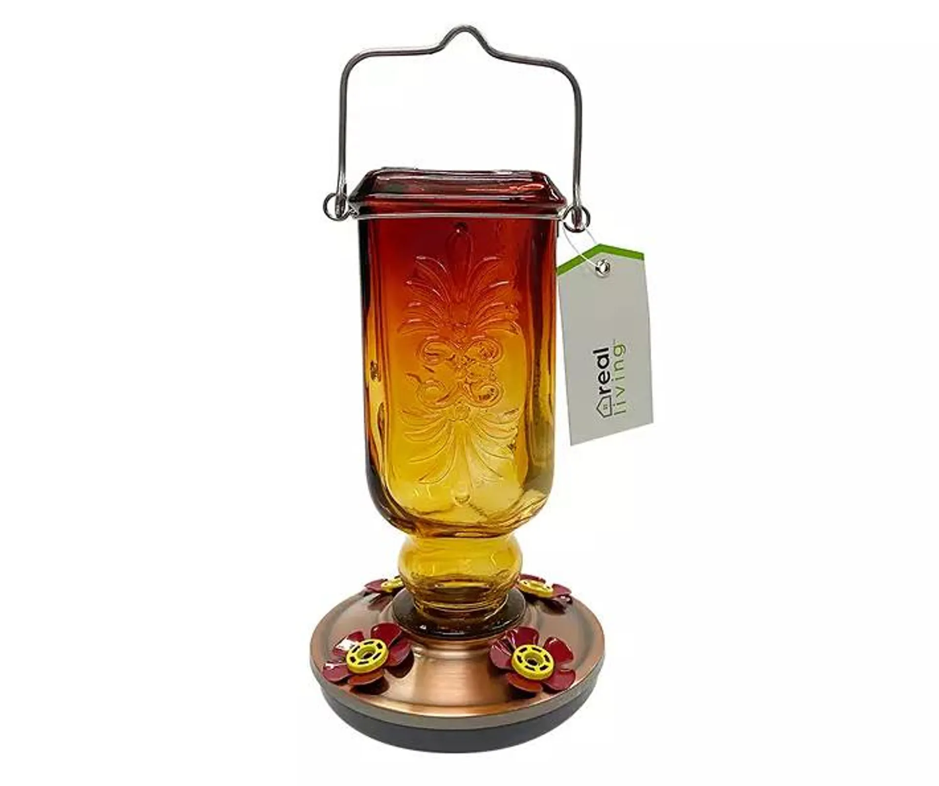 Orange Glass Bottle Hummingbird Feeder