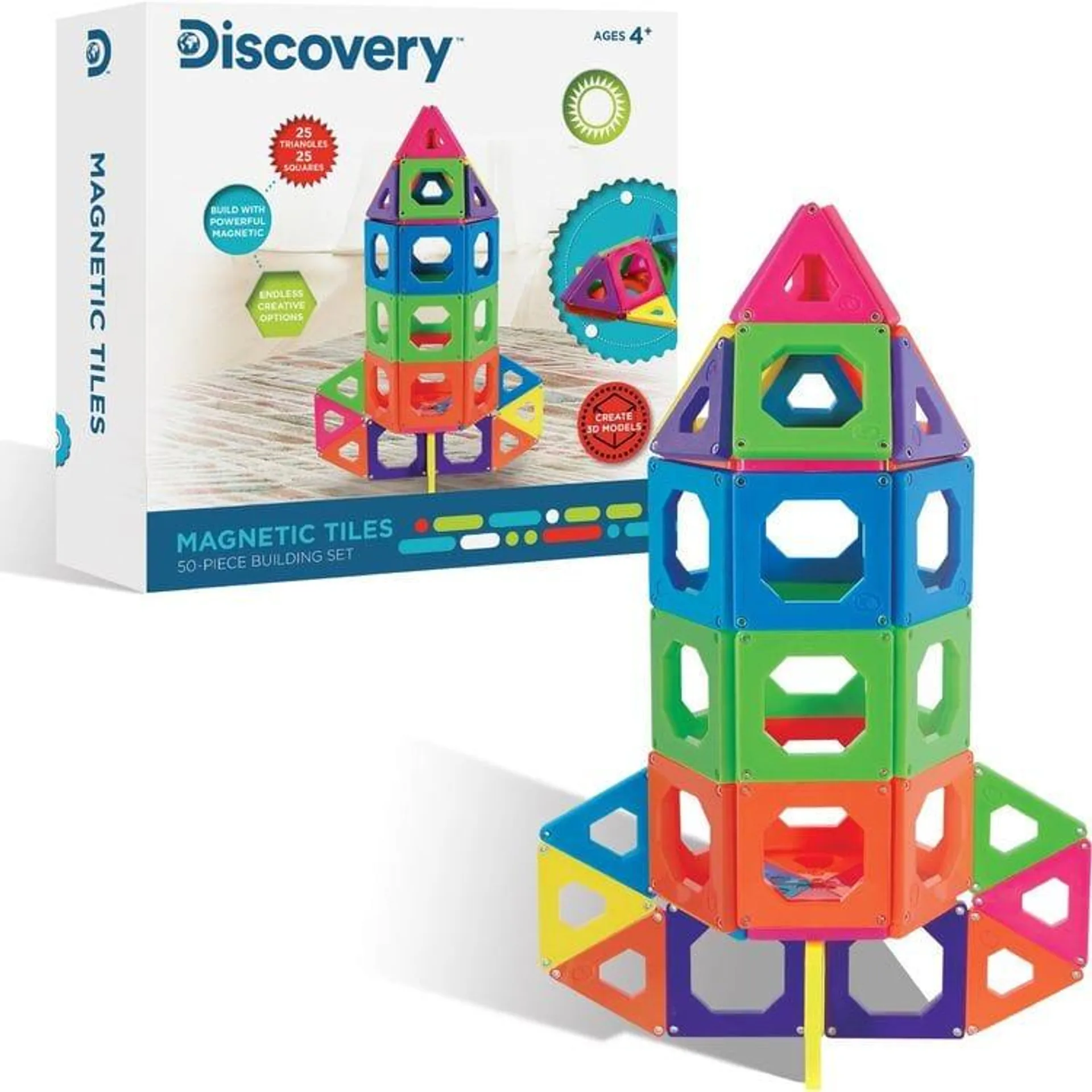 Discovery™ 50-Piece Magnetic Tile Building Blocks Set