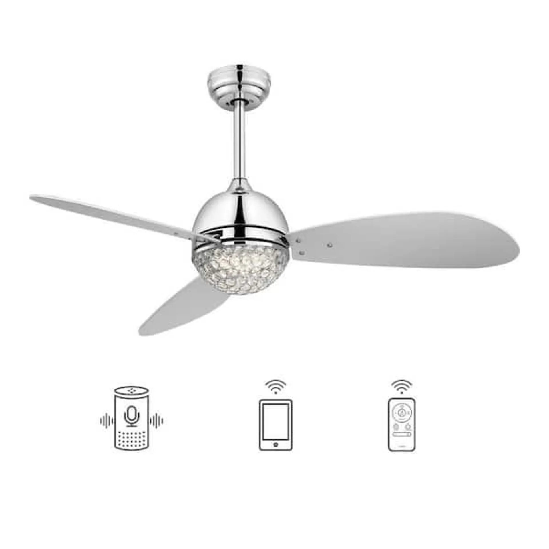 Corvin 48 in. Dimmable LED Indoor Chrome Smart Ceiling Fan with Crystal Light and Remote, Works with Alexa/Google Home