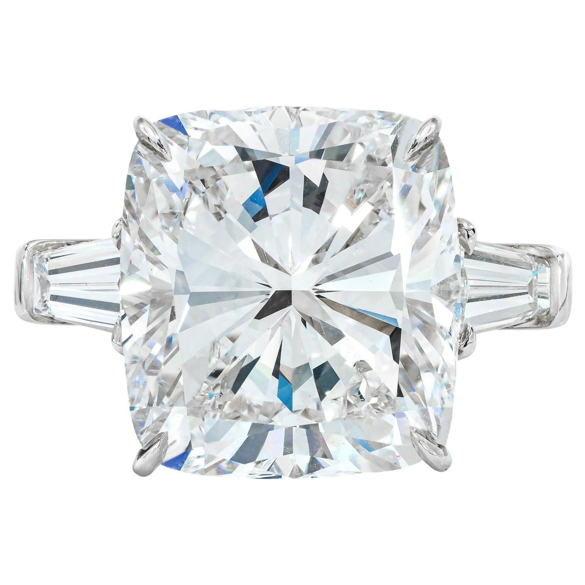 GIA Certified 5.02 Carat Cushion Tapered Baguette Diamonds Ring