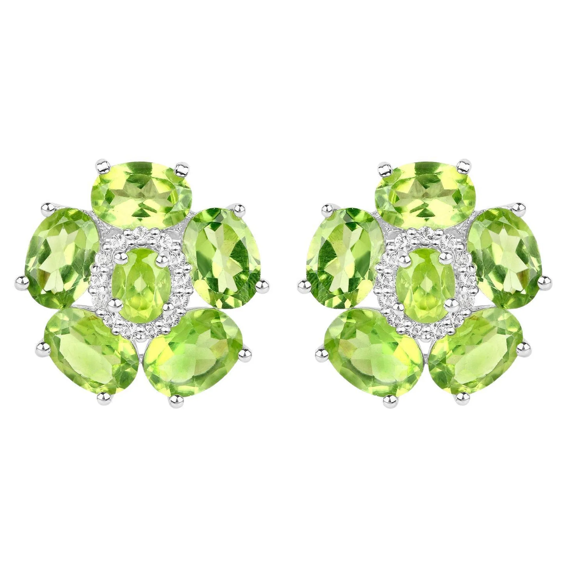 Natural Peridot and White Topaz Floral Earrings 9.3 Carats