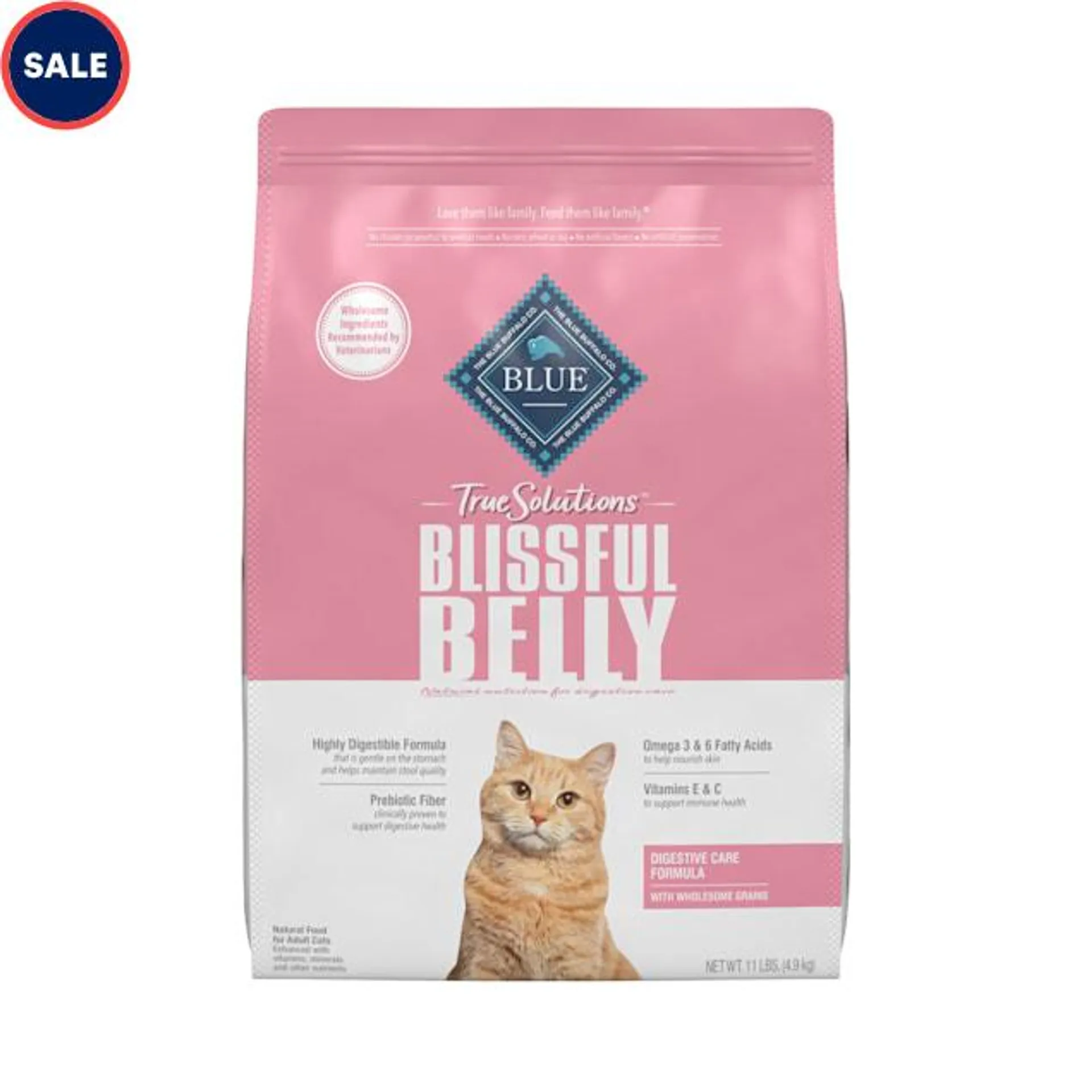 Blue Buffalo True Solutions Blissful Belly Chicken Recipe Natural Digestive Care Adult Dry Cat Food, 11 lbs.