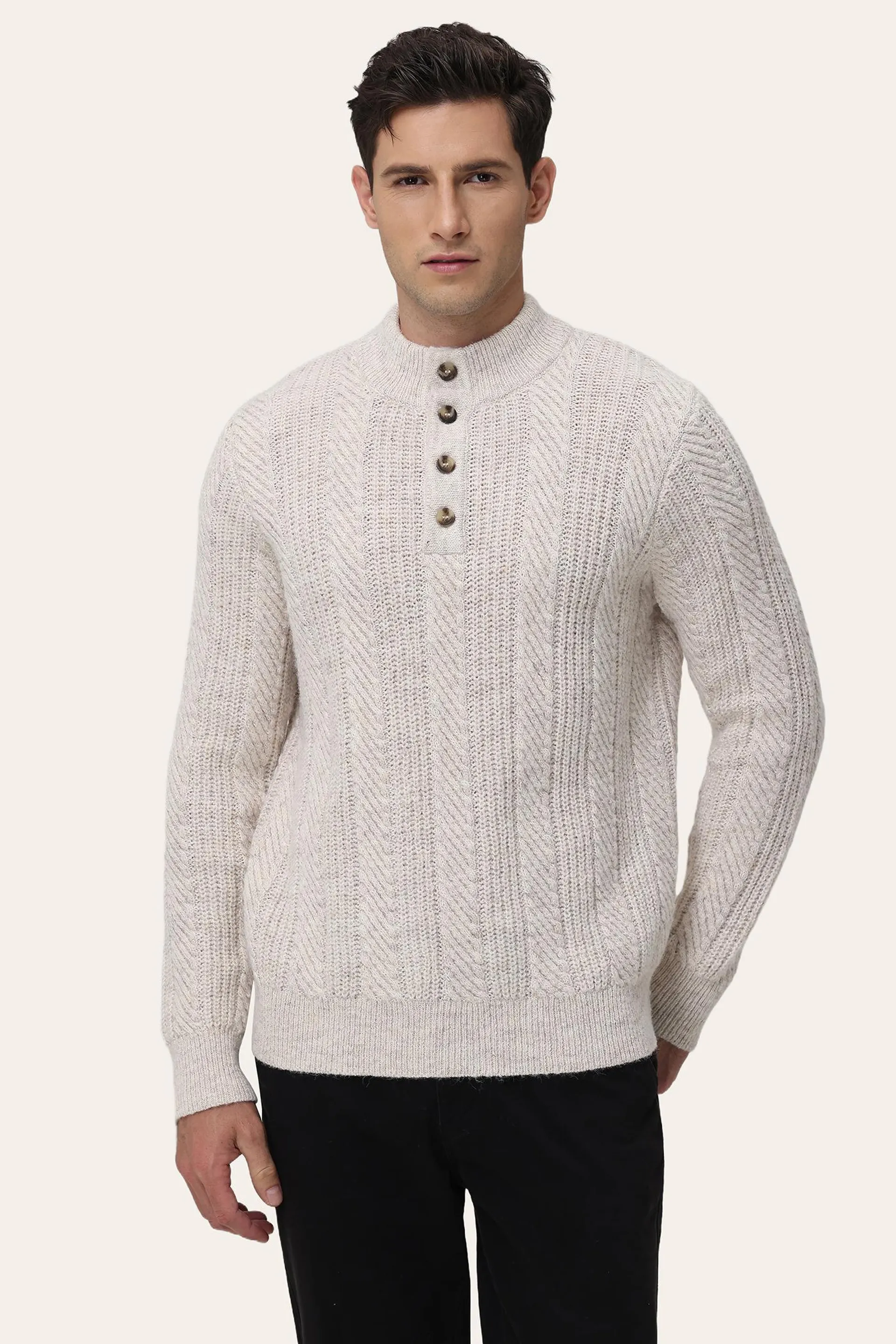 Cable Knit Button Neck Sweater