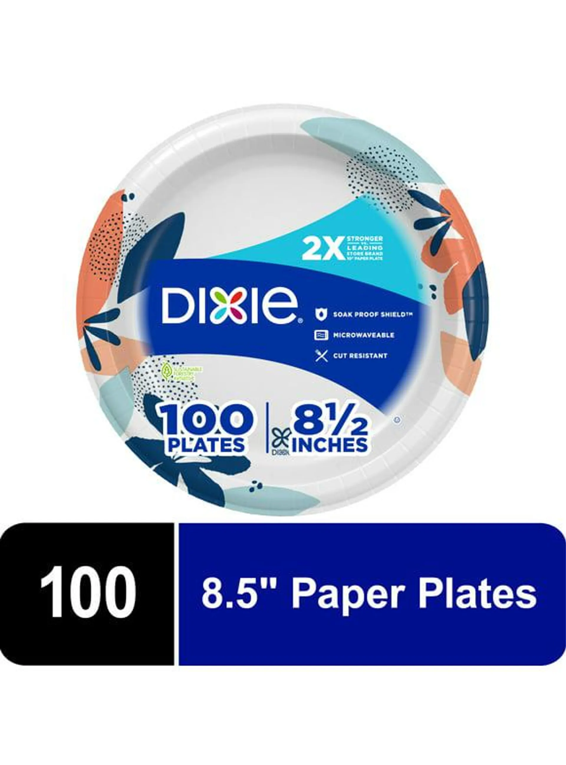 Dixie Disposable Paper Plates, Multicolor, 8.5 in, 100 Count