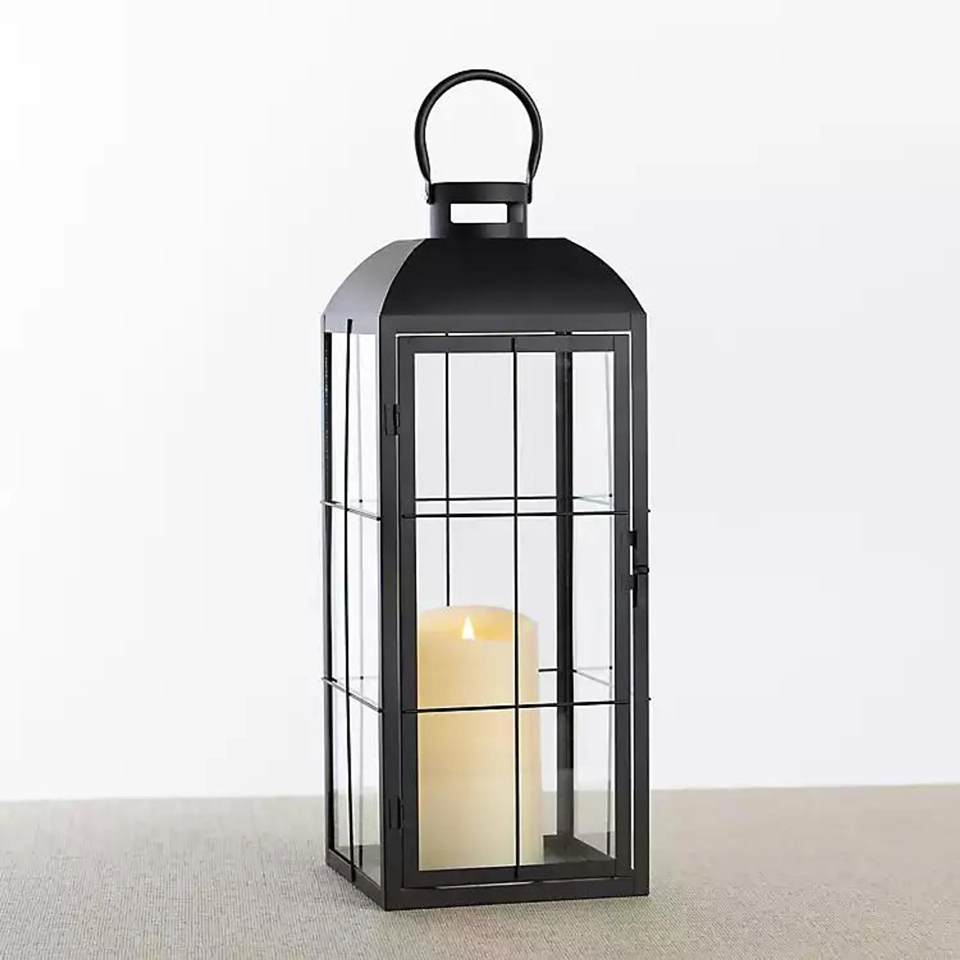 Black Metal Windowpane Lantern, 21 in.