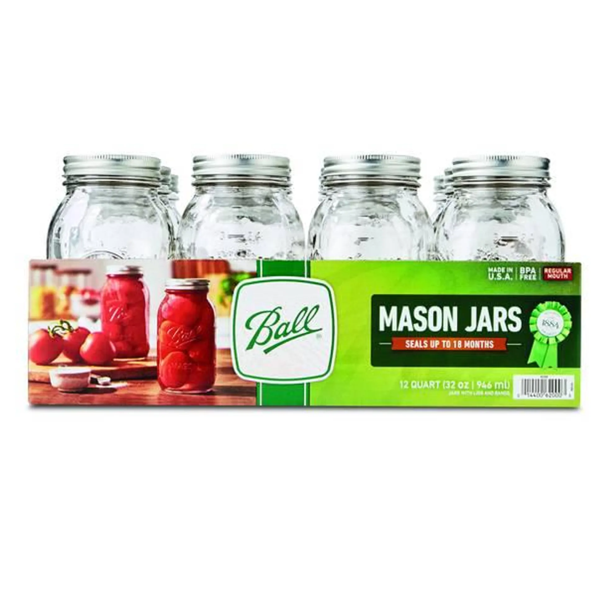 12-Pack Regular Mouth Quart 32 oz Mason Jars