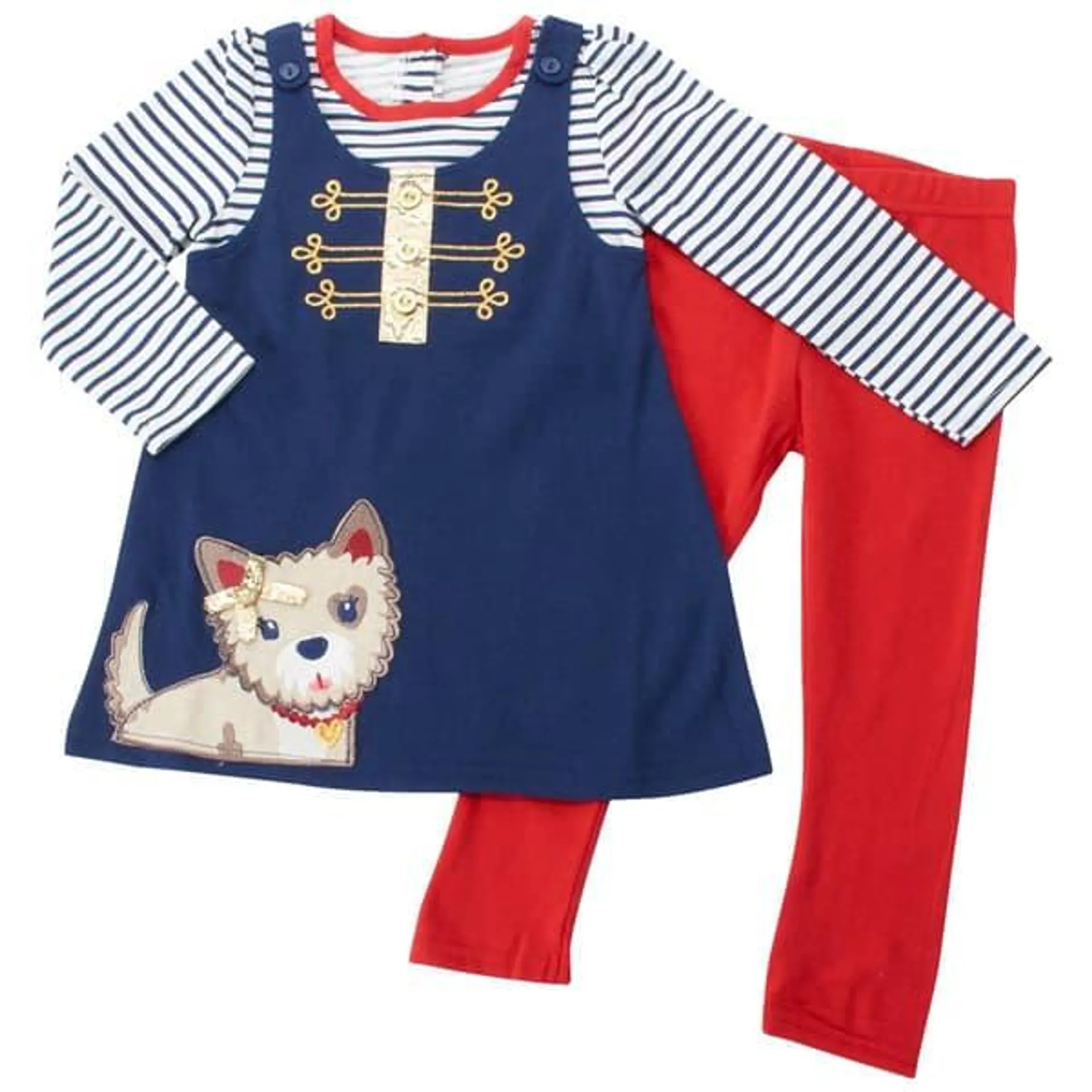 Baby Girl (12-24M) Nannette® Puppy Stripe Jumper & Solid Leggings