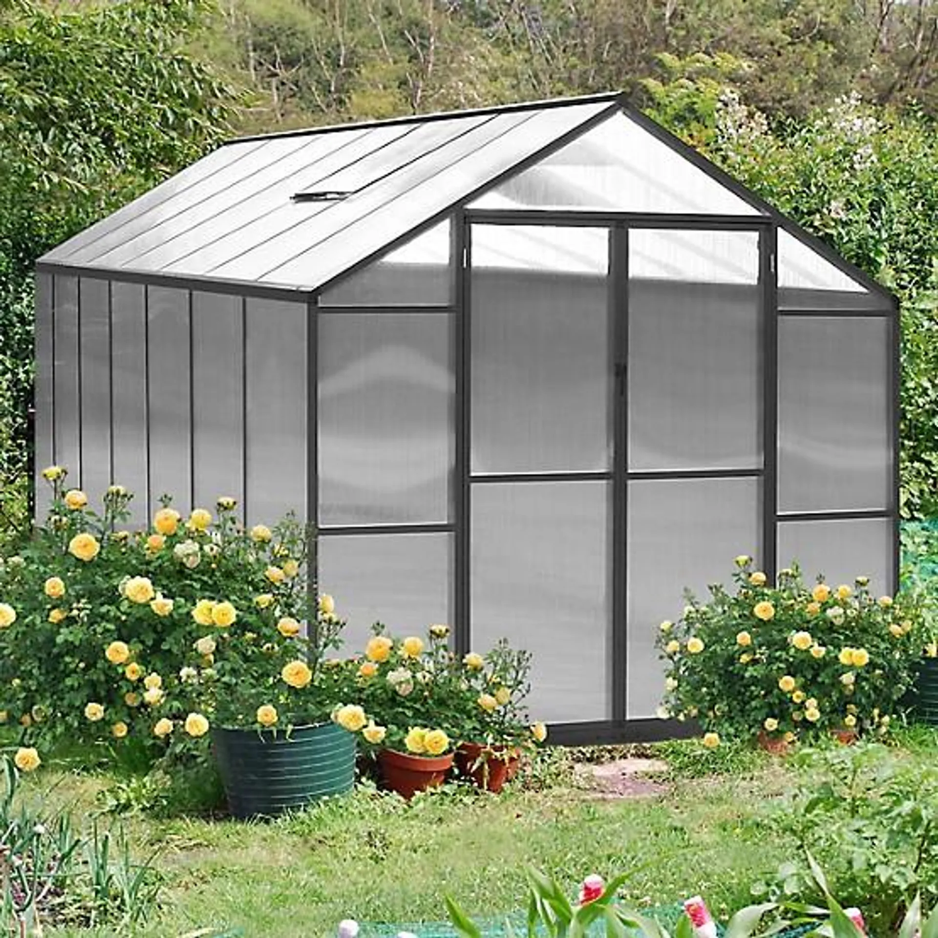 8 ft. L x 14 ft. W Gray Walk-In Garden Greenhouse with Adjustable Roof Vent