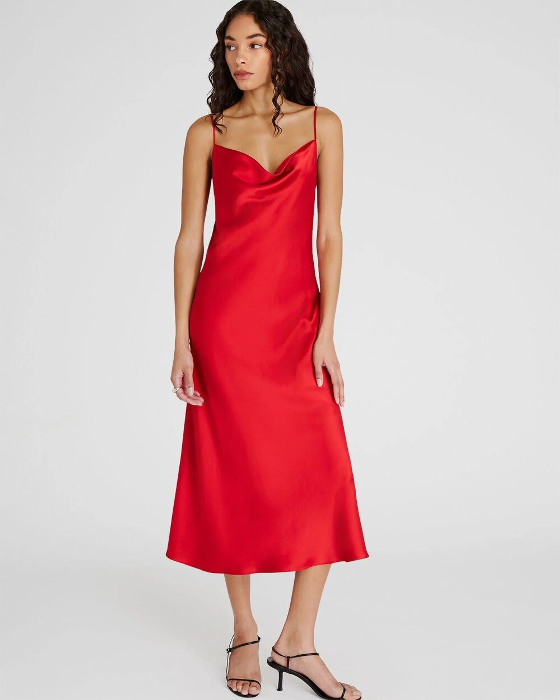 Cowl Neck Silk Midi Dress