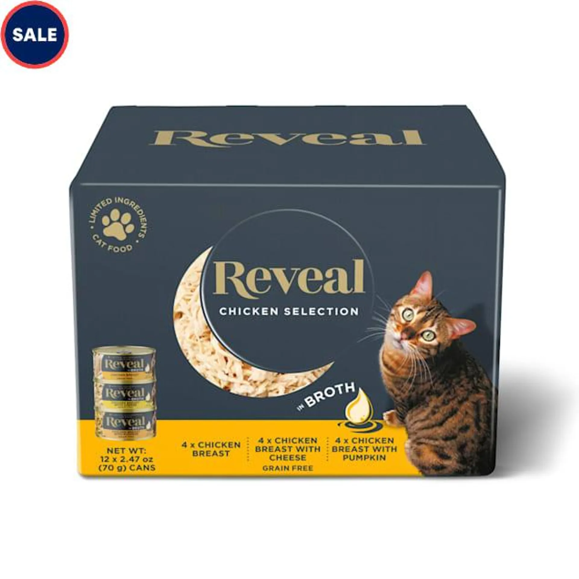 Reveal Limited Ingredient Natural Grain Free, Chicken Flavours in Broth Wet Cat Food Variety Pack, 2.47 oz., Count of 12