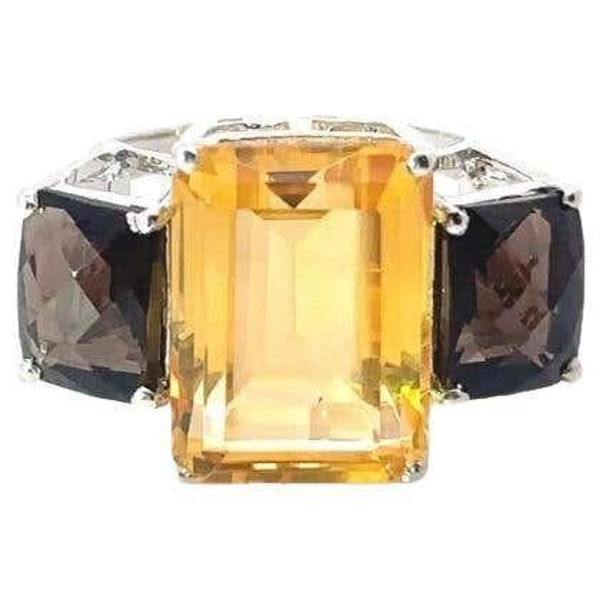 12.65 CTW Citrine and Topaz Three Stone Ring in Sterling Silver Gift For Women