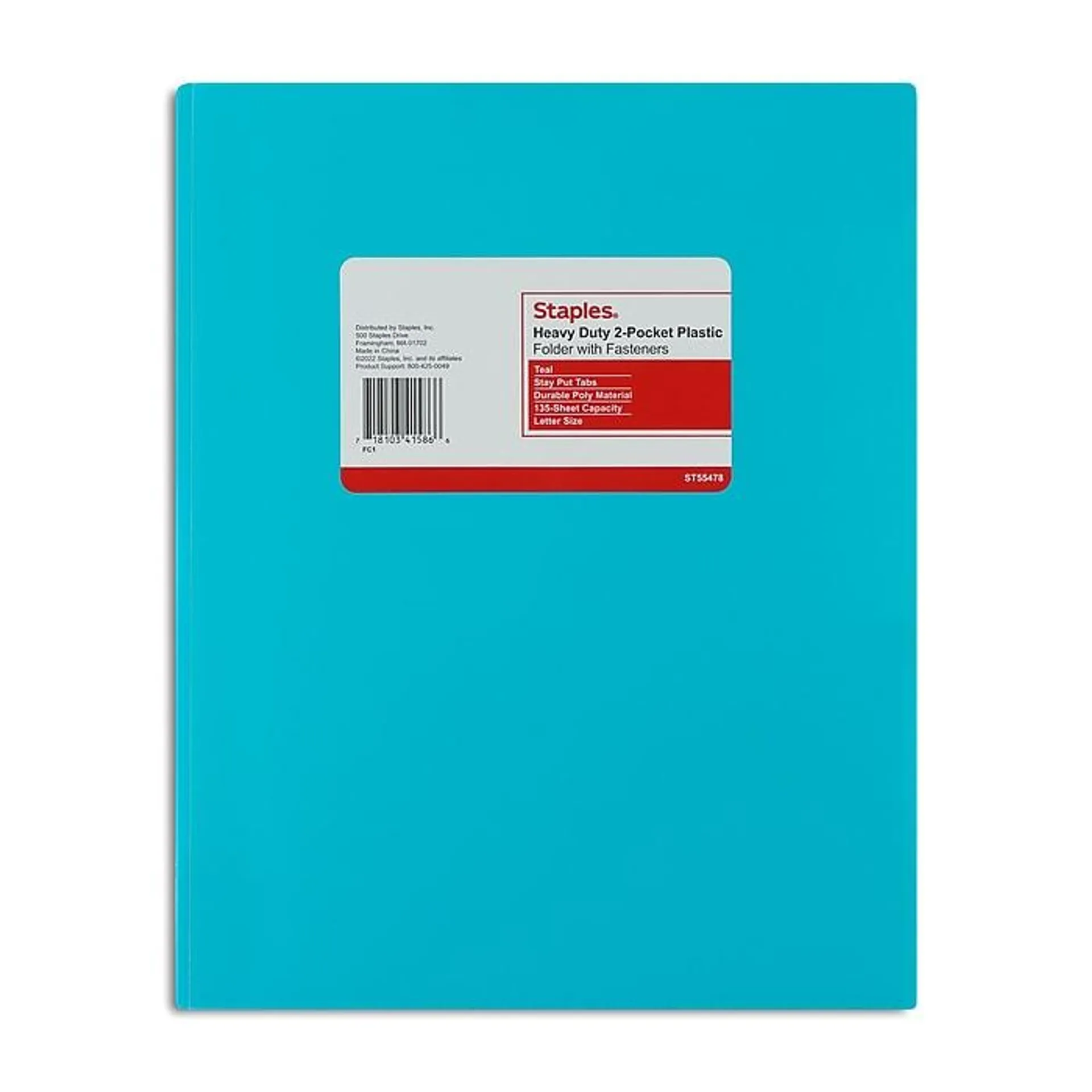 Staples Matte 2-Pocket Plastic Portfolio Folder with Fasteners,