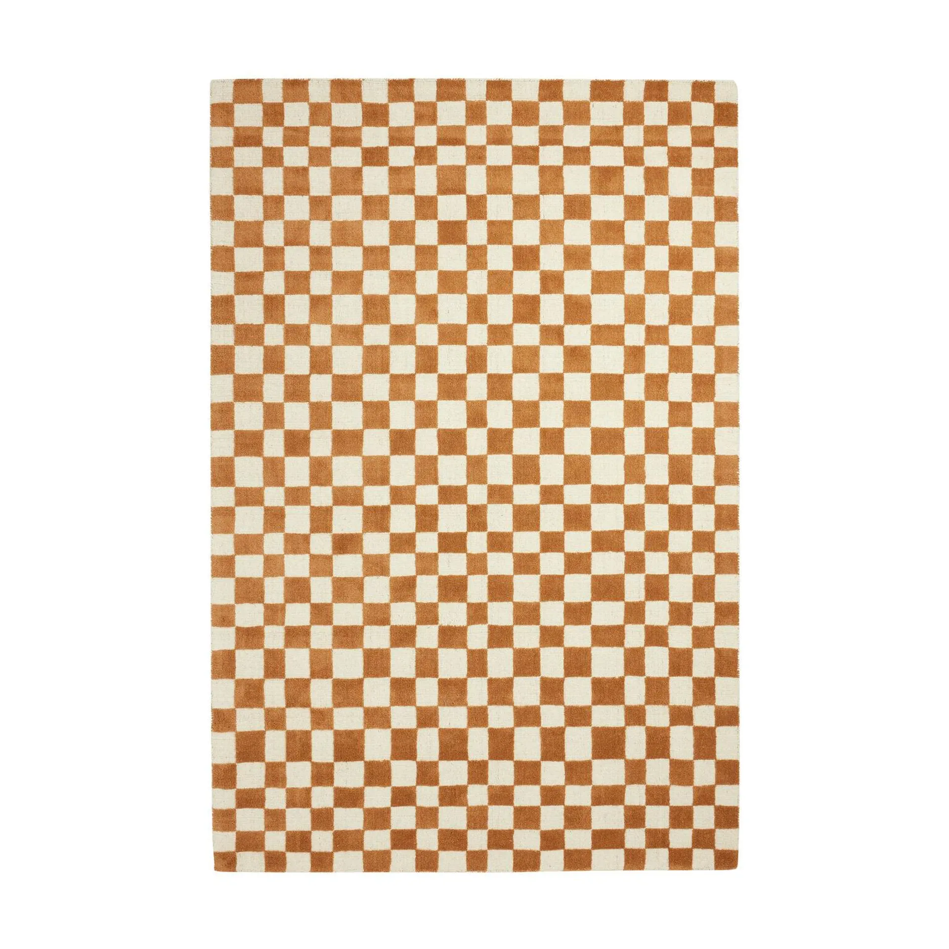 Cedar Terracotta and Ivory Checkered Wool Area Rug