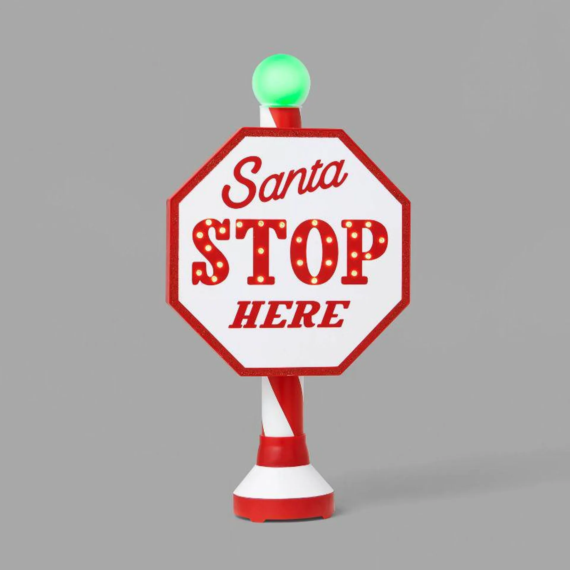 Santa Stop Here LED Christmas Tabletop Sign Red/White - Wondershop™