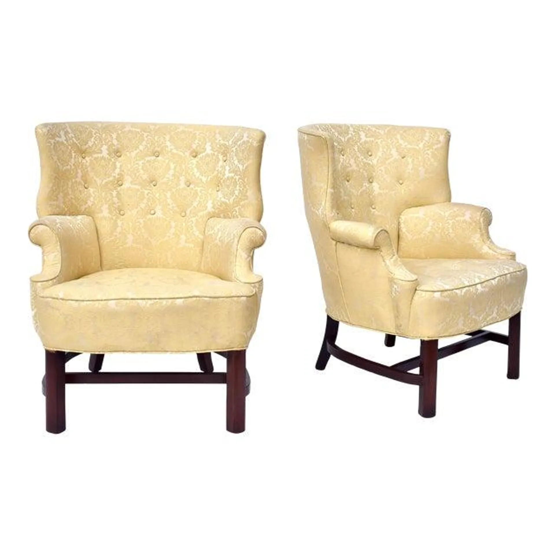 Chippendale Style Wingback Chairs, Pair