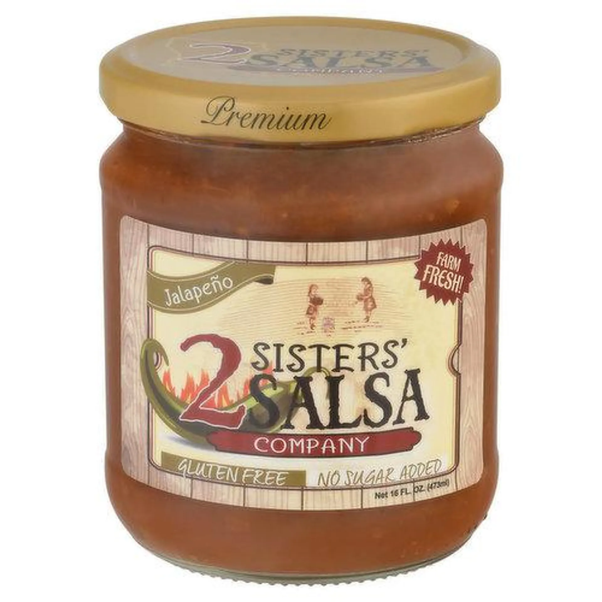 2 Sisters' Salsa Company Salsa, Premium, Jalapeno - 16 Fluid ounce