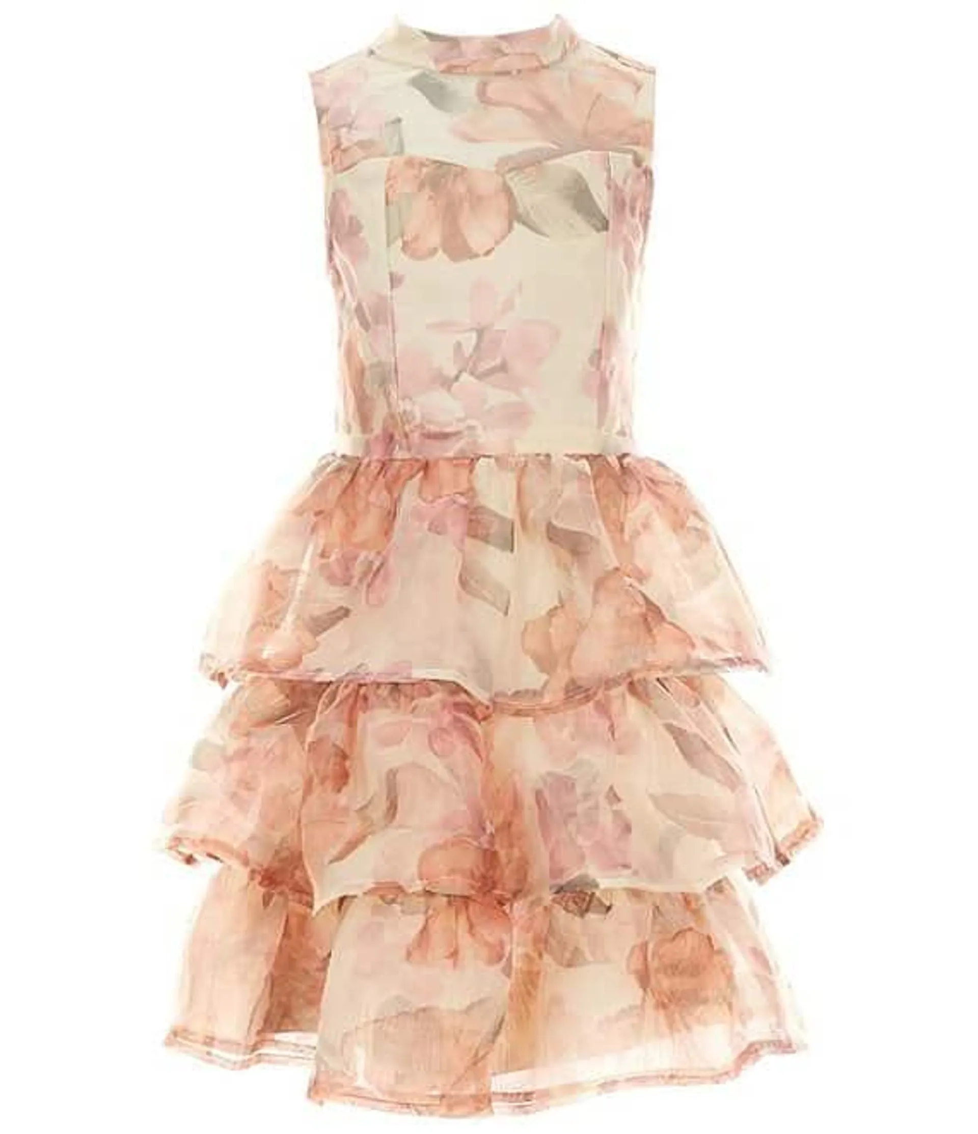 Big Girls 7-16 Sleeveless Floral-Printed Organza Fit & Flare Dress