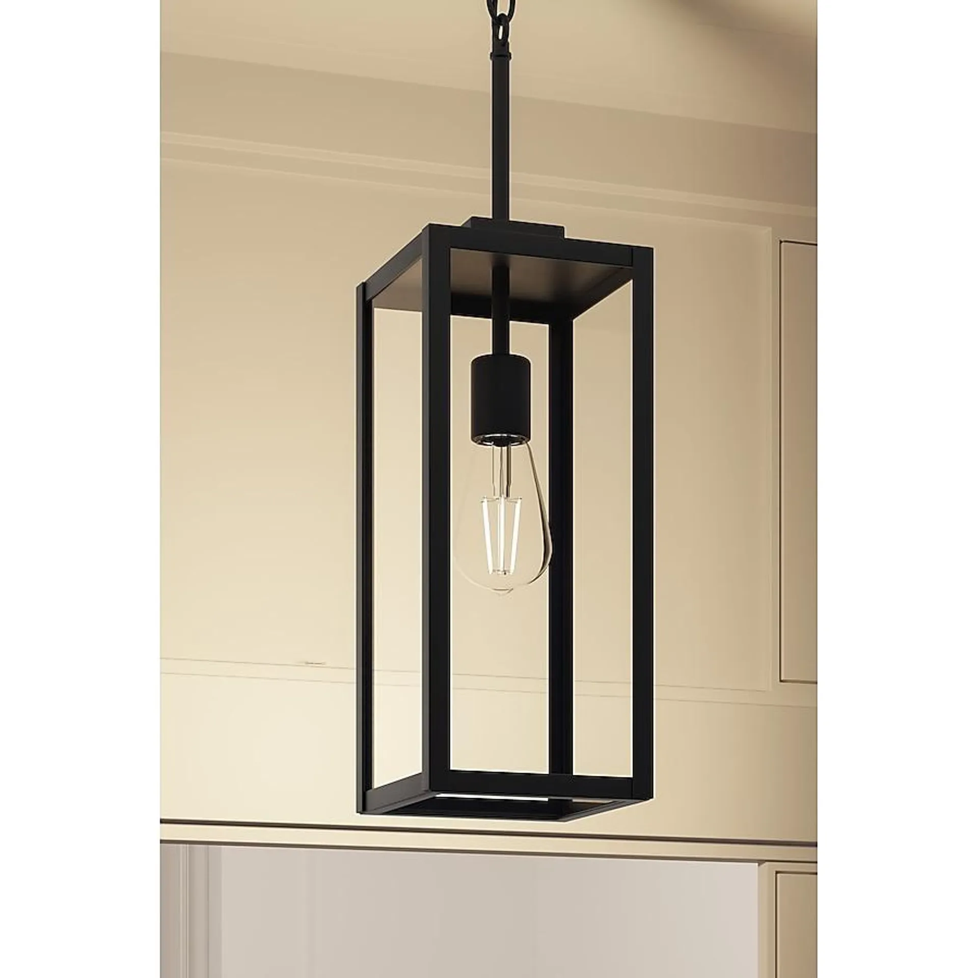 Quoizel Breitling Matte Black Transitional Clear Glass Rectangle Medium Hanging Pendant Light