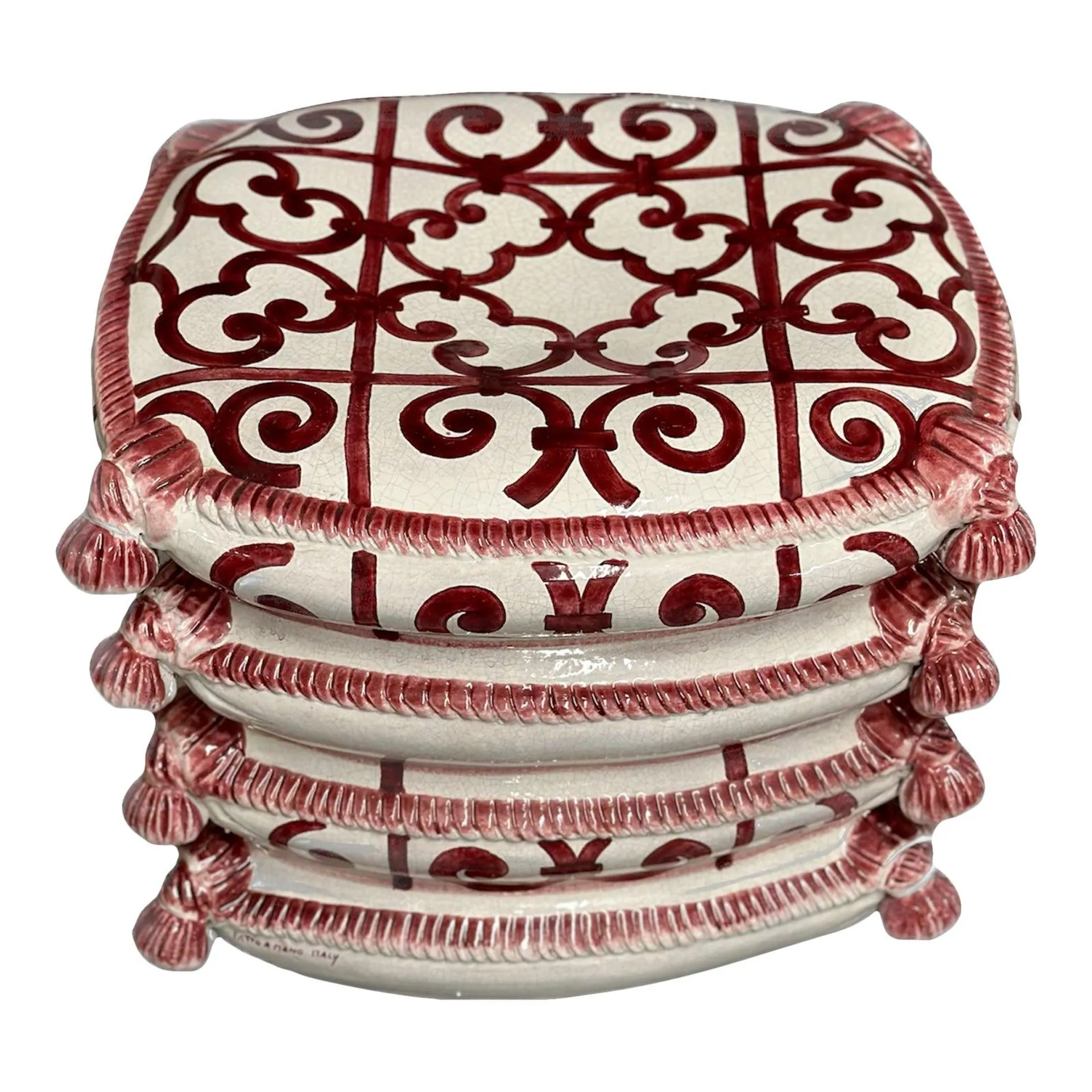 Italian Hand Crafted Ceramic Pillow Stack Stool in Pink