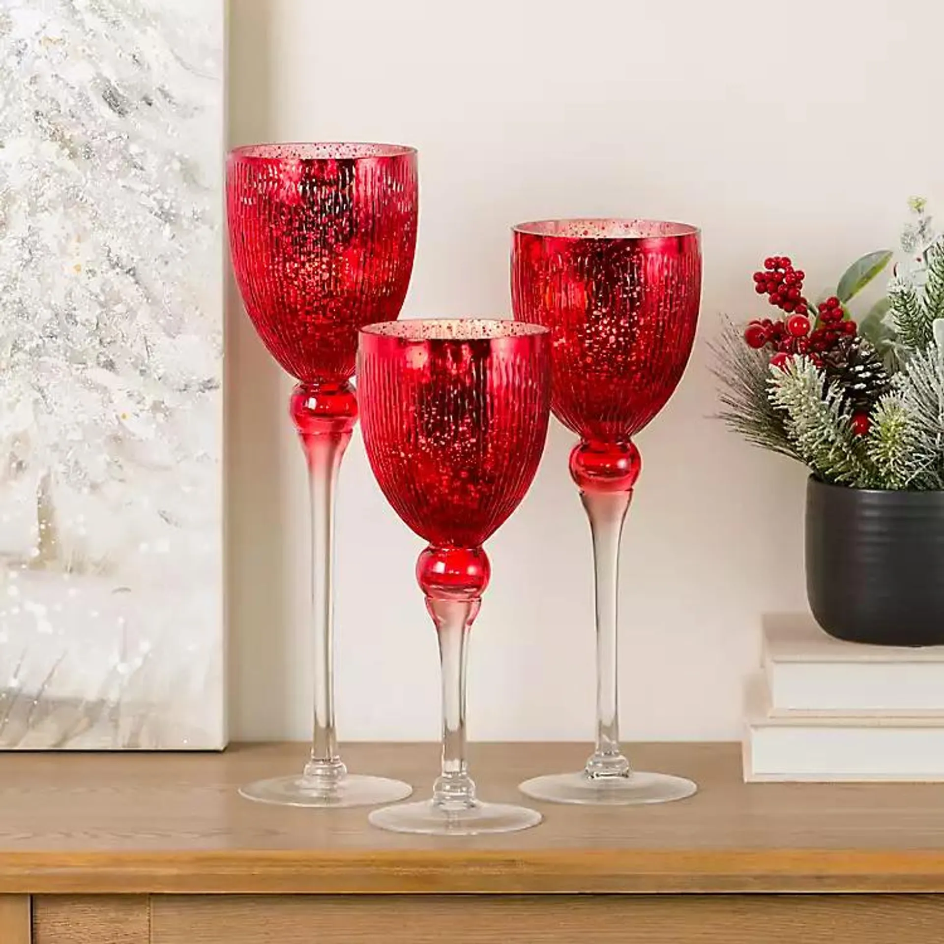 Red Glass Hurricane Charismas, Set of 3