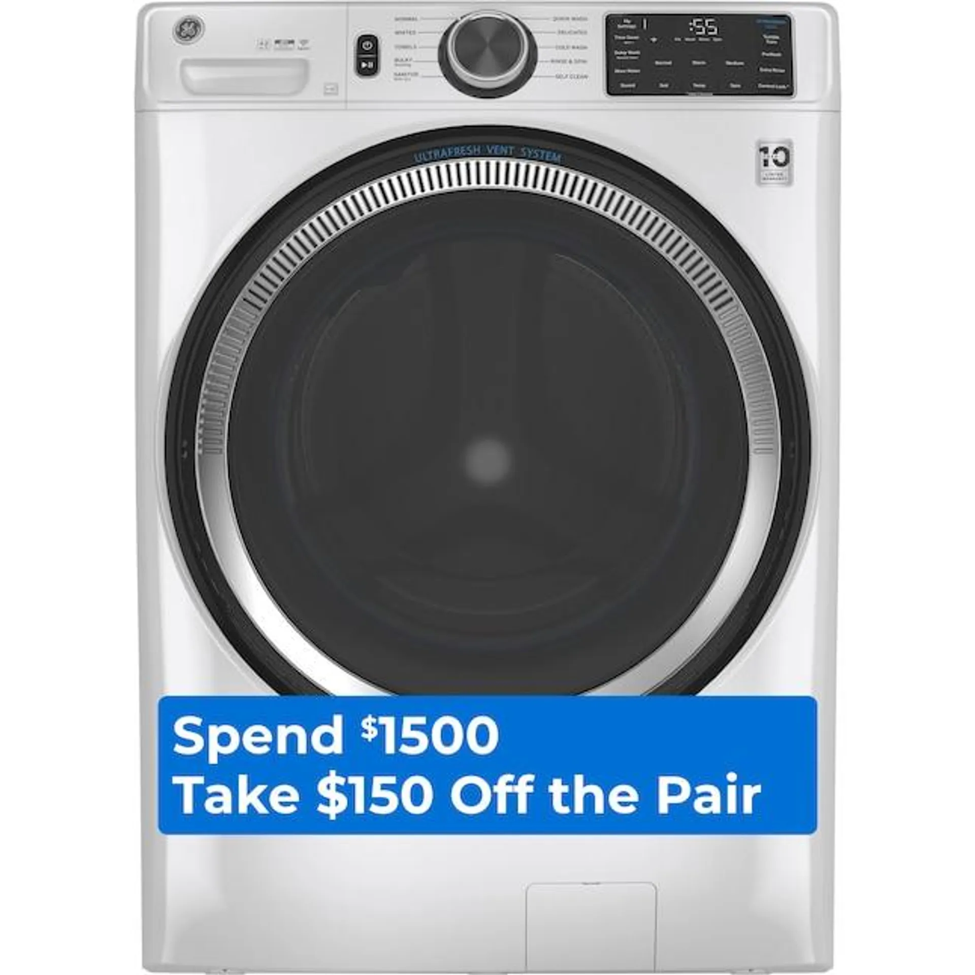 GE UltraFresh Vent System 4.8-cu ft Stackable Smart Front-Load Washer (White) ENERGY STAR