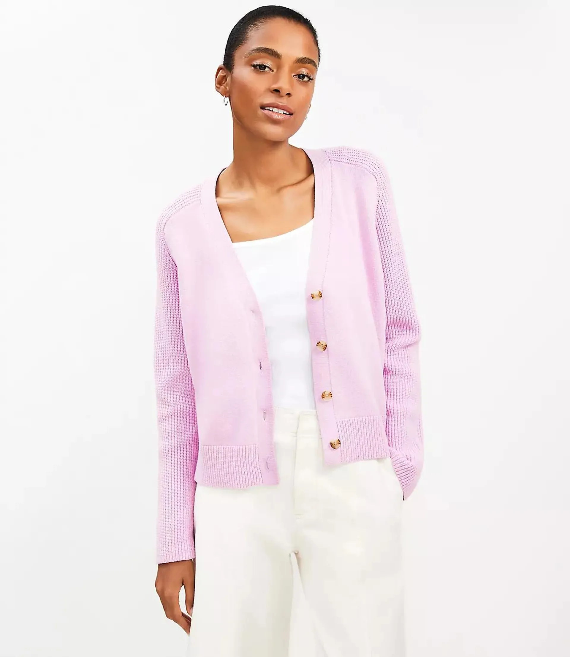 Ribbed Saddle Sleeve V-Neck Cardigan