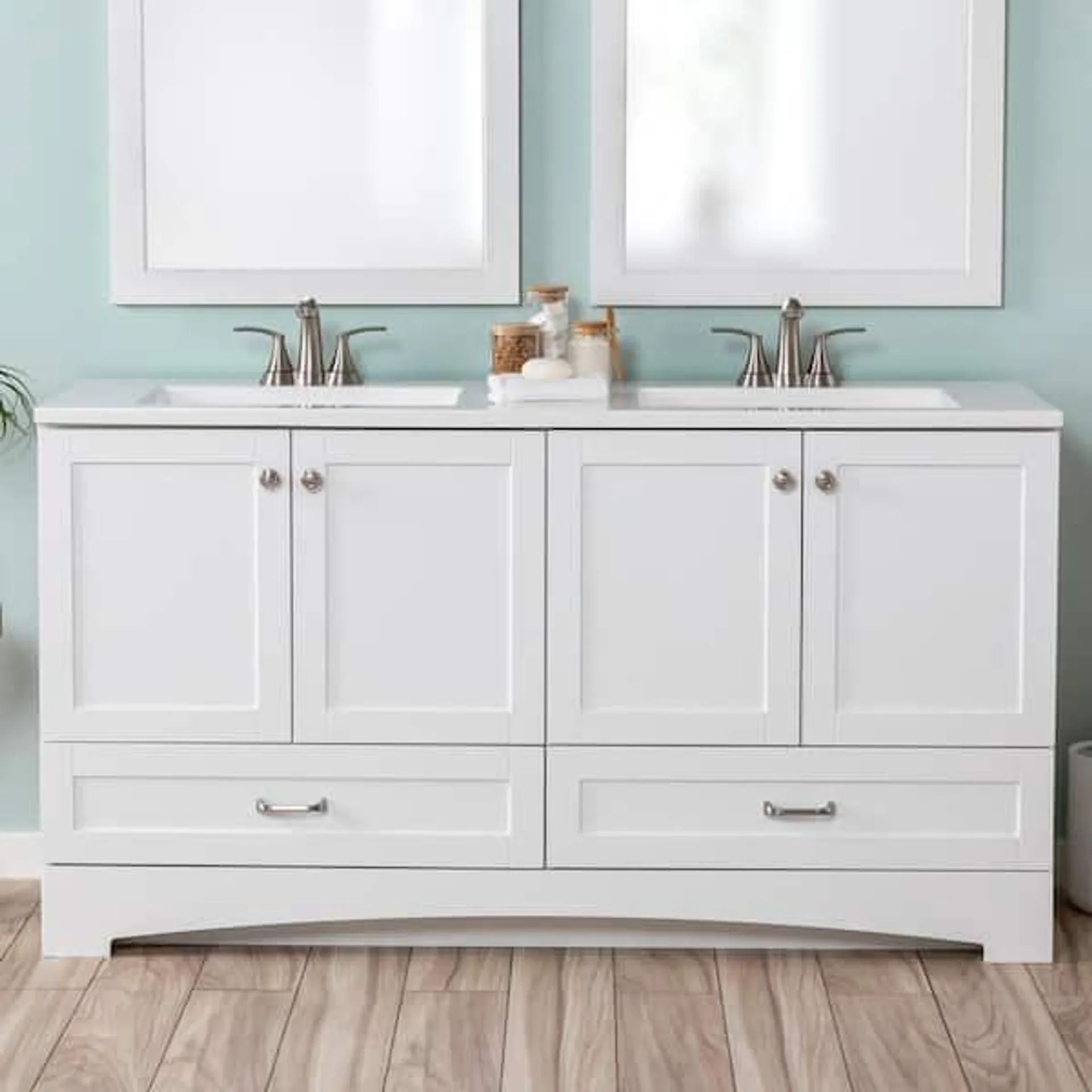 Lancaster 61 in. Double Sink White Bath Vanity with White Cultured Marble Top (Assembled)