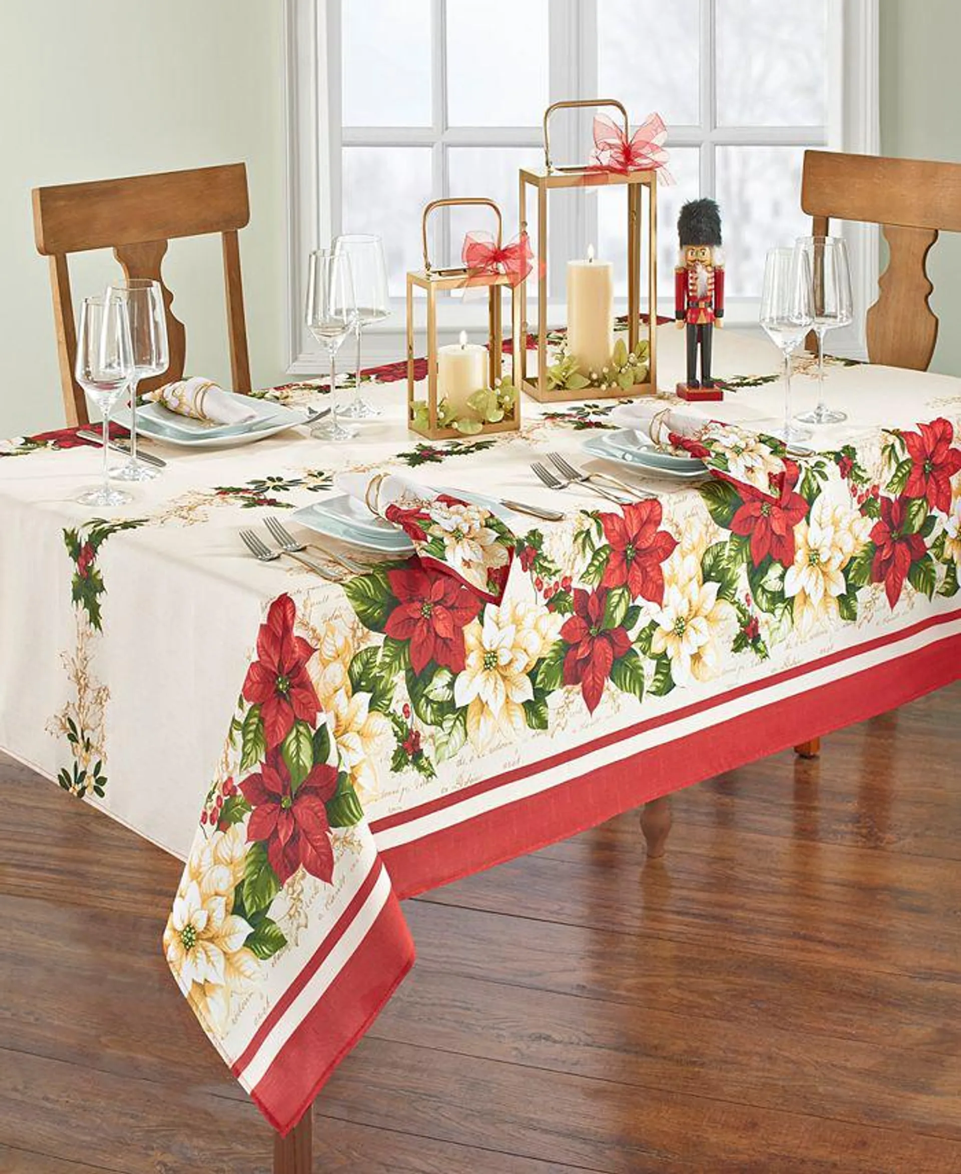 Red and White Poinsettias Tablecloth - 60" x 120"